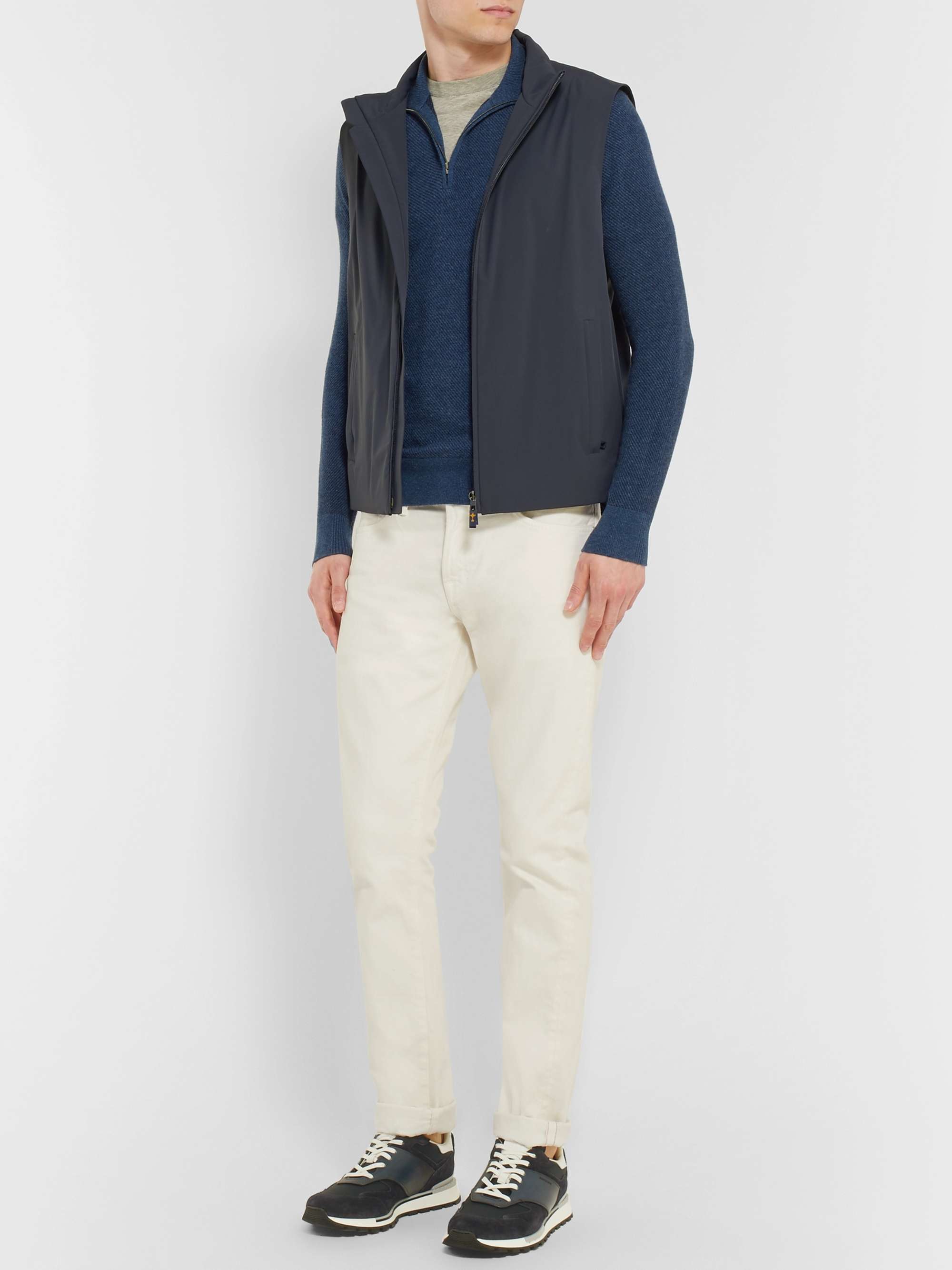 LORO PIANA Roadster Striped Cashmere Half-Zip Sweater