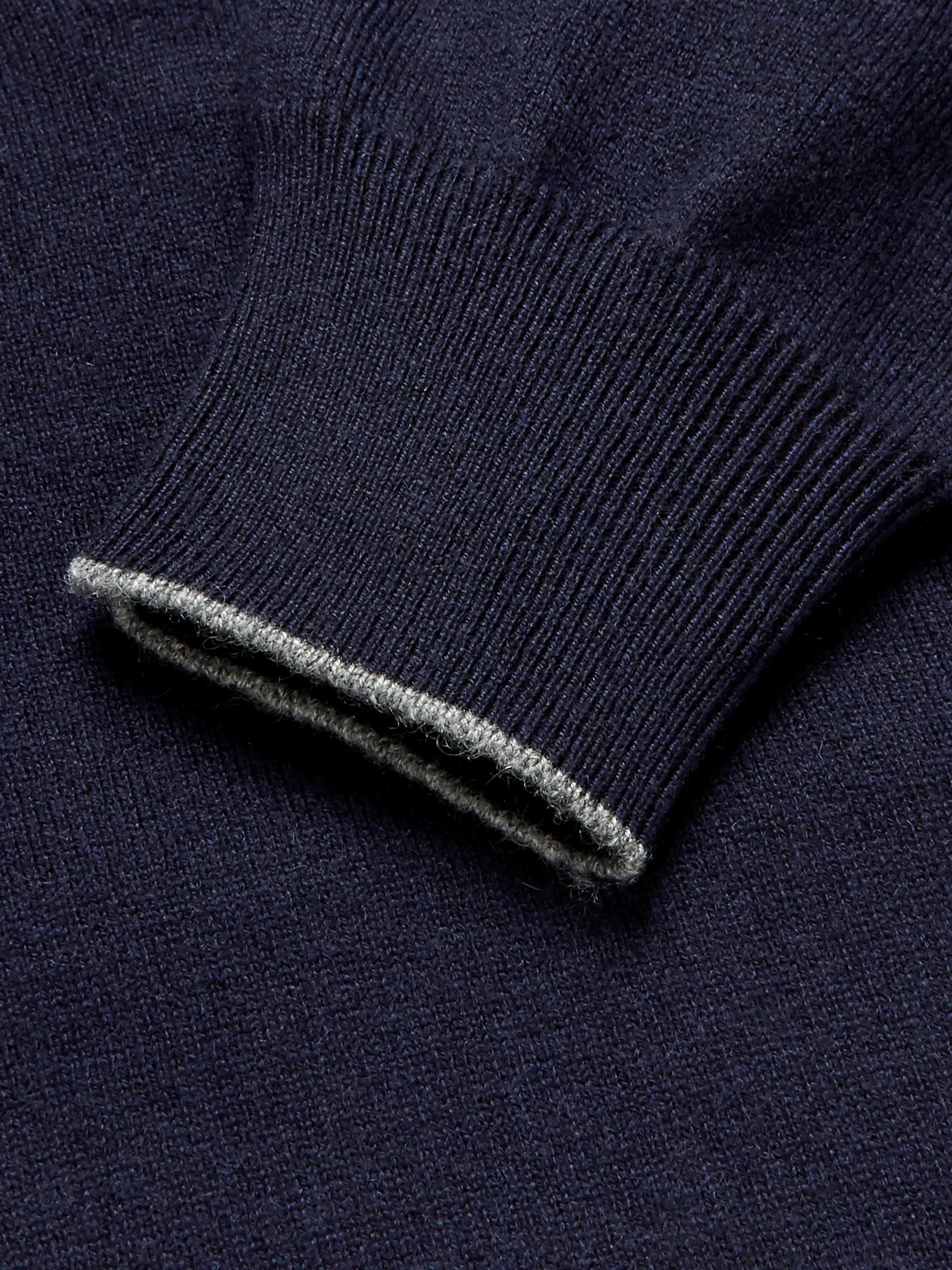 Brunello Cucinelli Contrast-tipped Cashmere Half-zip Sweater In Blue