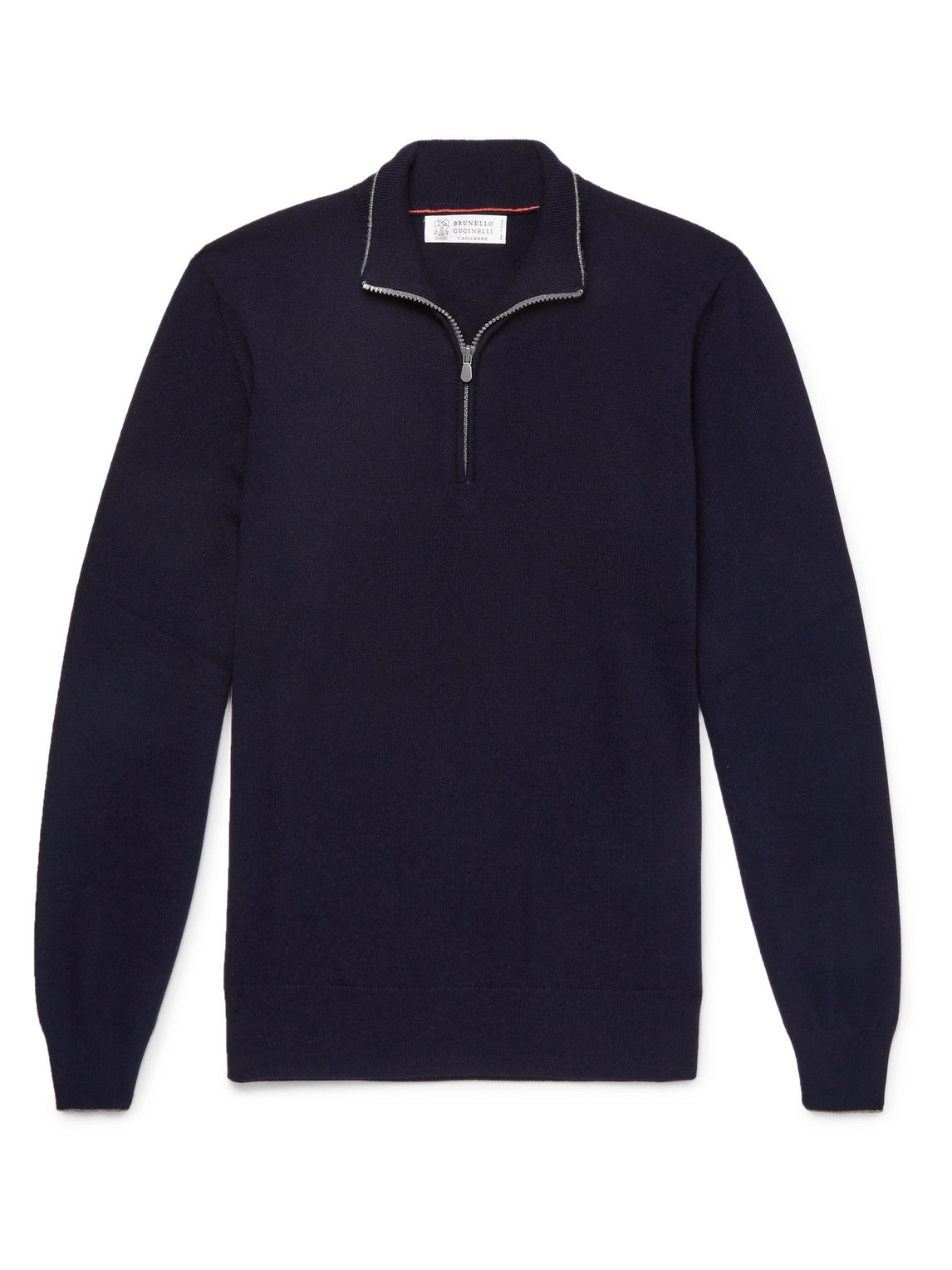 Brunello Cucinelli Contrast-tipped Cashmere Half-zip Sweater