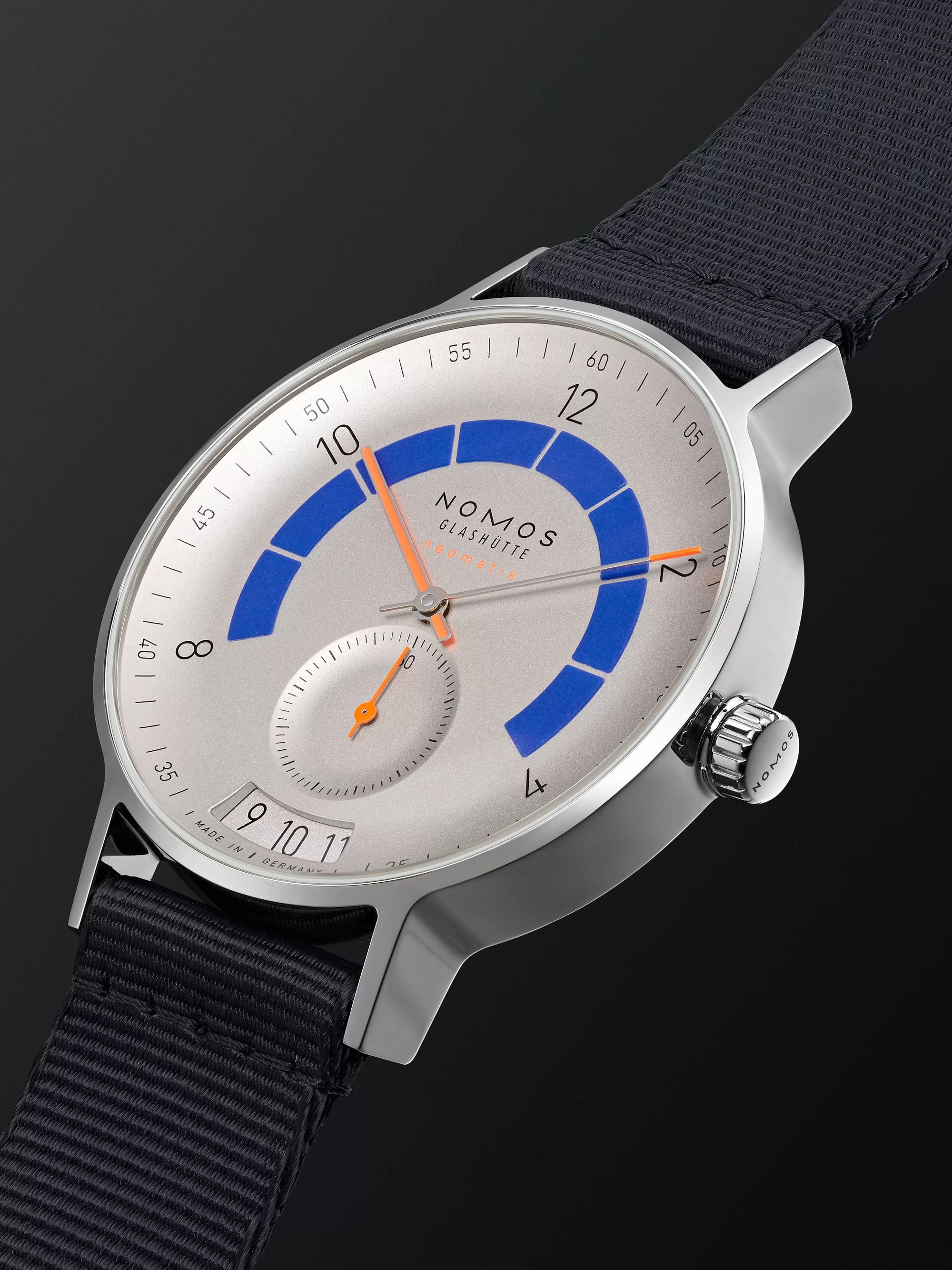 NOMOS GLASHÜTTE Autobahn Neomatik Datum Automatic 41mm Stainless Steel and Nylon Watch, Ref. No. 1303