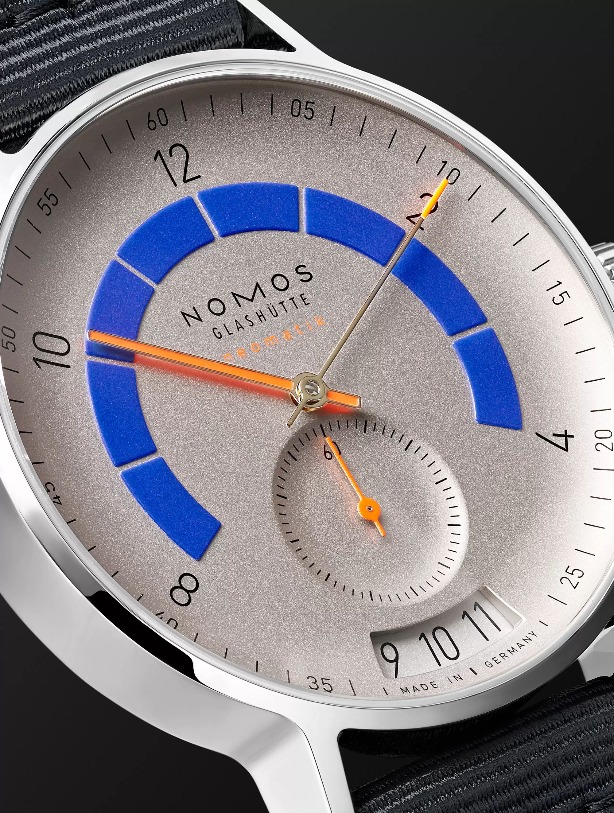 NOMOS GLASHÜTTE Autobahn Neomatik Datum Automatic 41mm Stainless Steel and Nylon Watch, Ref. No. 1303
