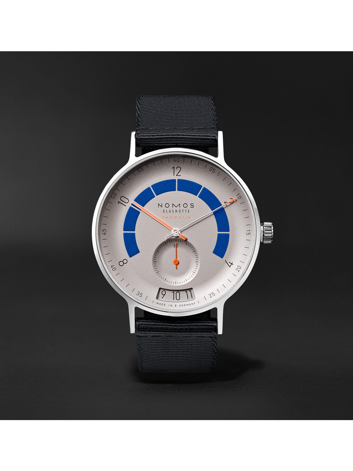 Nomos Glashütte Autobahn Neomatik Datum Automatic 41mm Stainless Steel And Nylon Watch, Ref. No. 1303 In White
