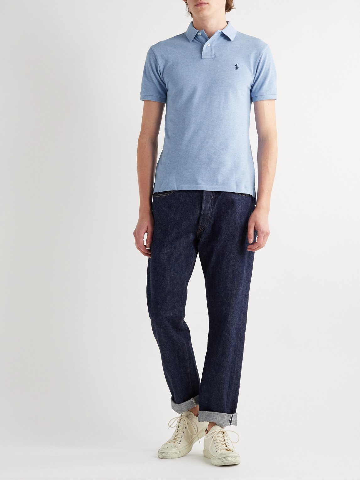 Shop Polo Ralph Lauren Slim-fit Cotton-piqué Polo Shirt In Blue
