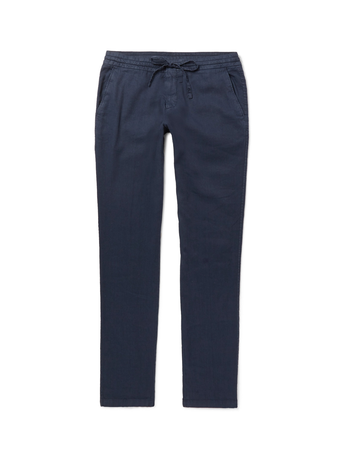 Loro Piana Slim-fit Stretch Linen And Cotton-blend Drawstring Trousers In Blue
