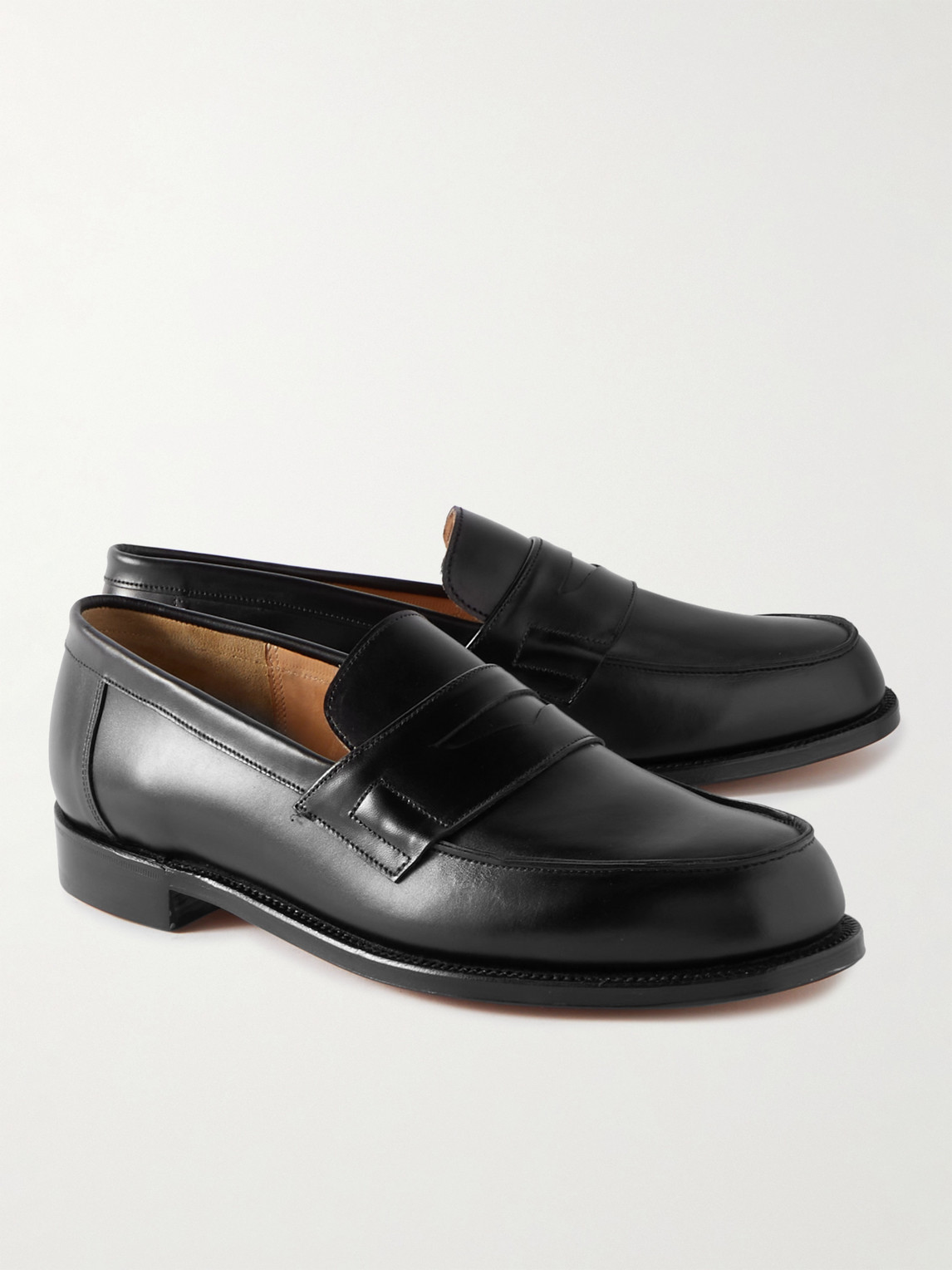 Shop Grenson Epsom Leather Penny Loafers In Black