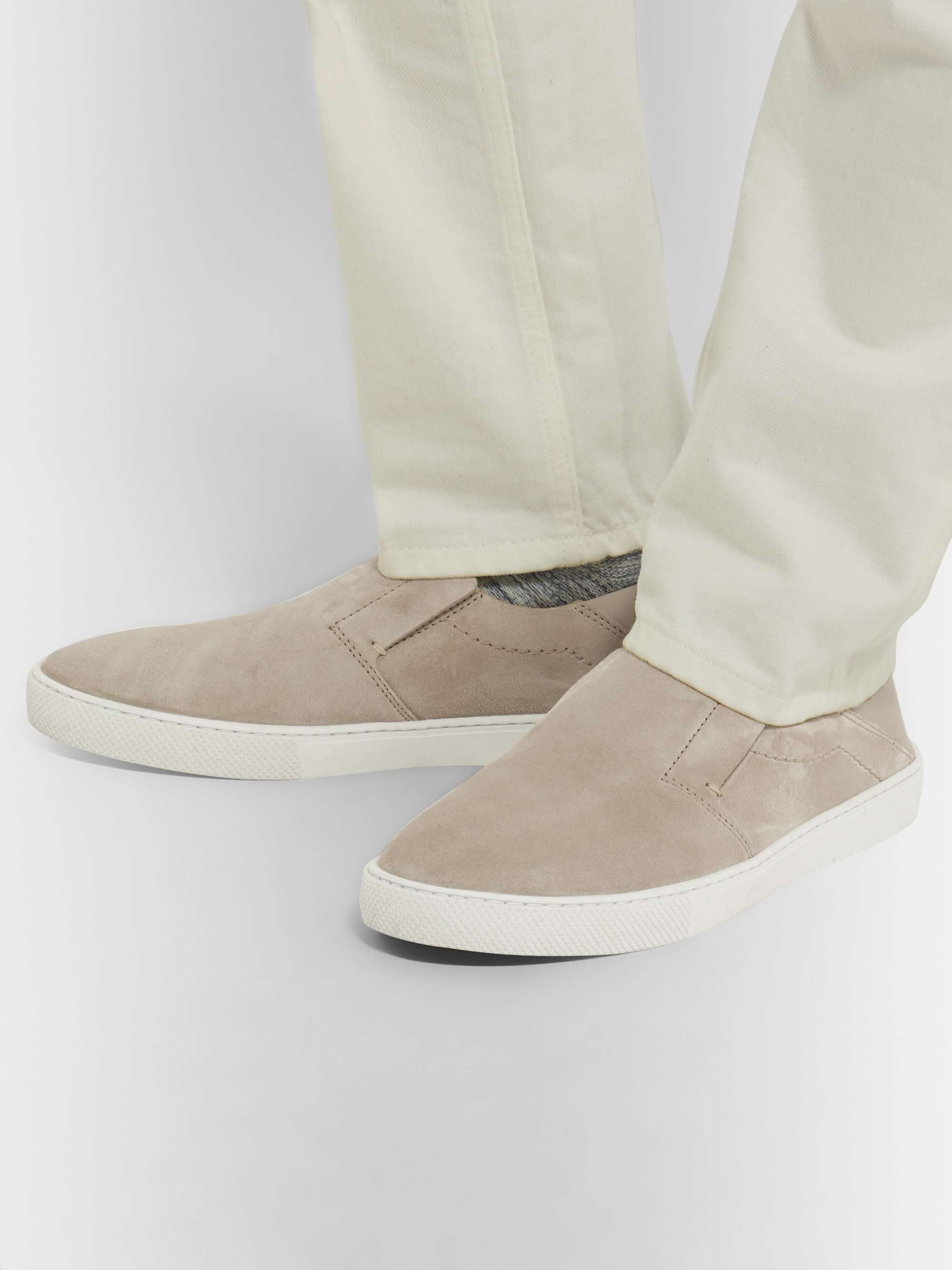 ZEGNA Luigi Collapsible-Heel Suede and Leather Slip-On Sneakers