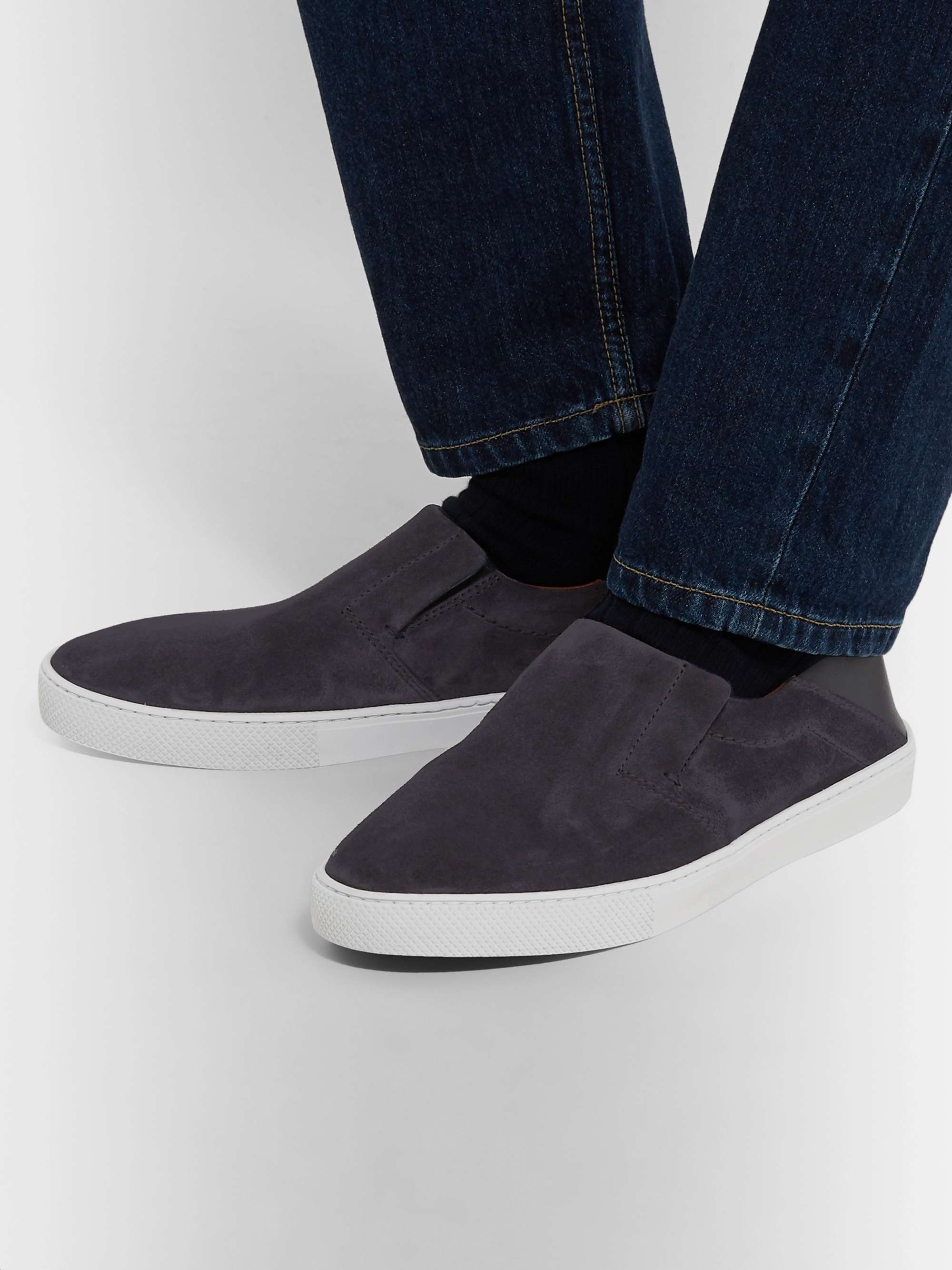 ZEGNA Luigi Collapsible-Heel Suede and Leather Slip-On Sneakers