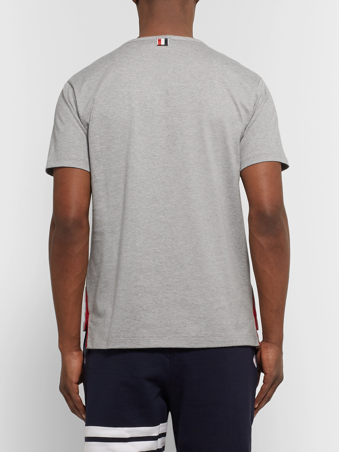 Shop Thom Browne Slim-fit Grosgrain-trimmed Cotton-jersey T-shirt In Gray