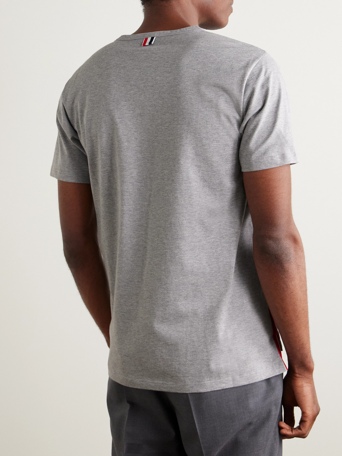 Shop Thom Browne Slim-fit Grosgrain-trimmed Cotton-jersey T-shirt In Gray