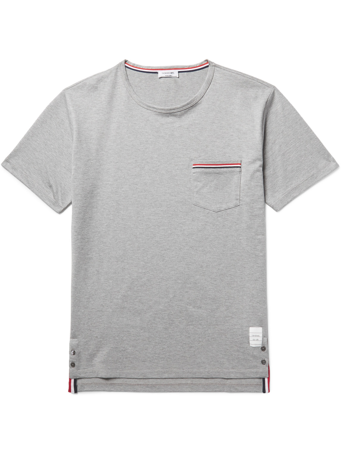 Thom Browne Slim-fit Grosgrain-trimmed Cotton-jersey T-shirt In Gray