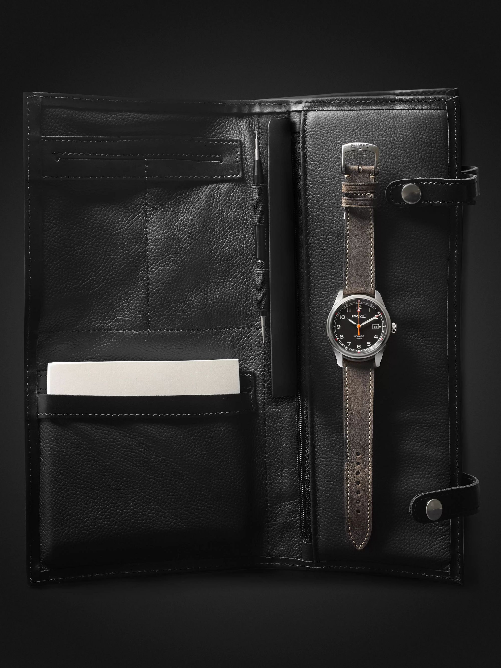 BREMONT Airco Mach 1 Black Automatic 40mm Stainless Steel and Leather Watch, Ref. AIRCO-M1-BK-R-S