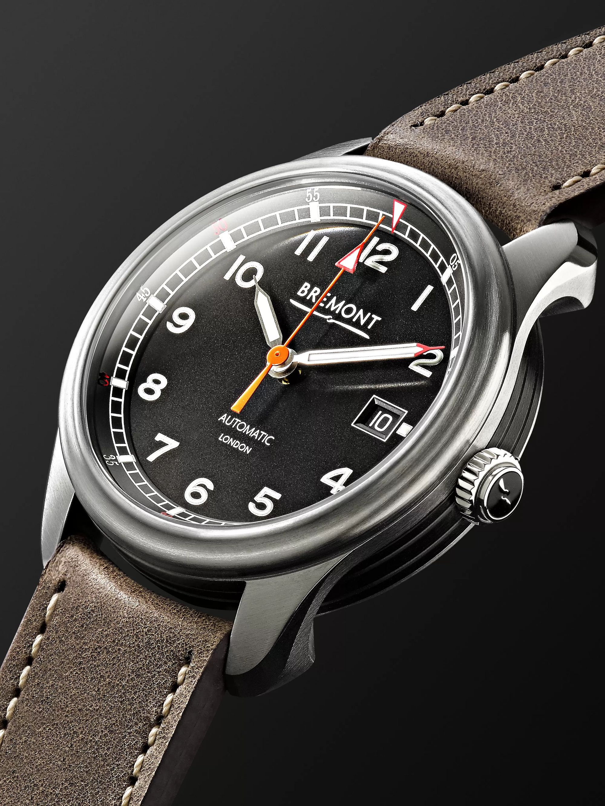 BREMONT Airco Mach 1 Black Automatic 40mm Stainless Steel and Leather Watch, Ref. AIRCO-M1-BK-R-S