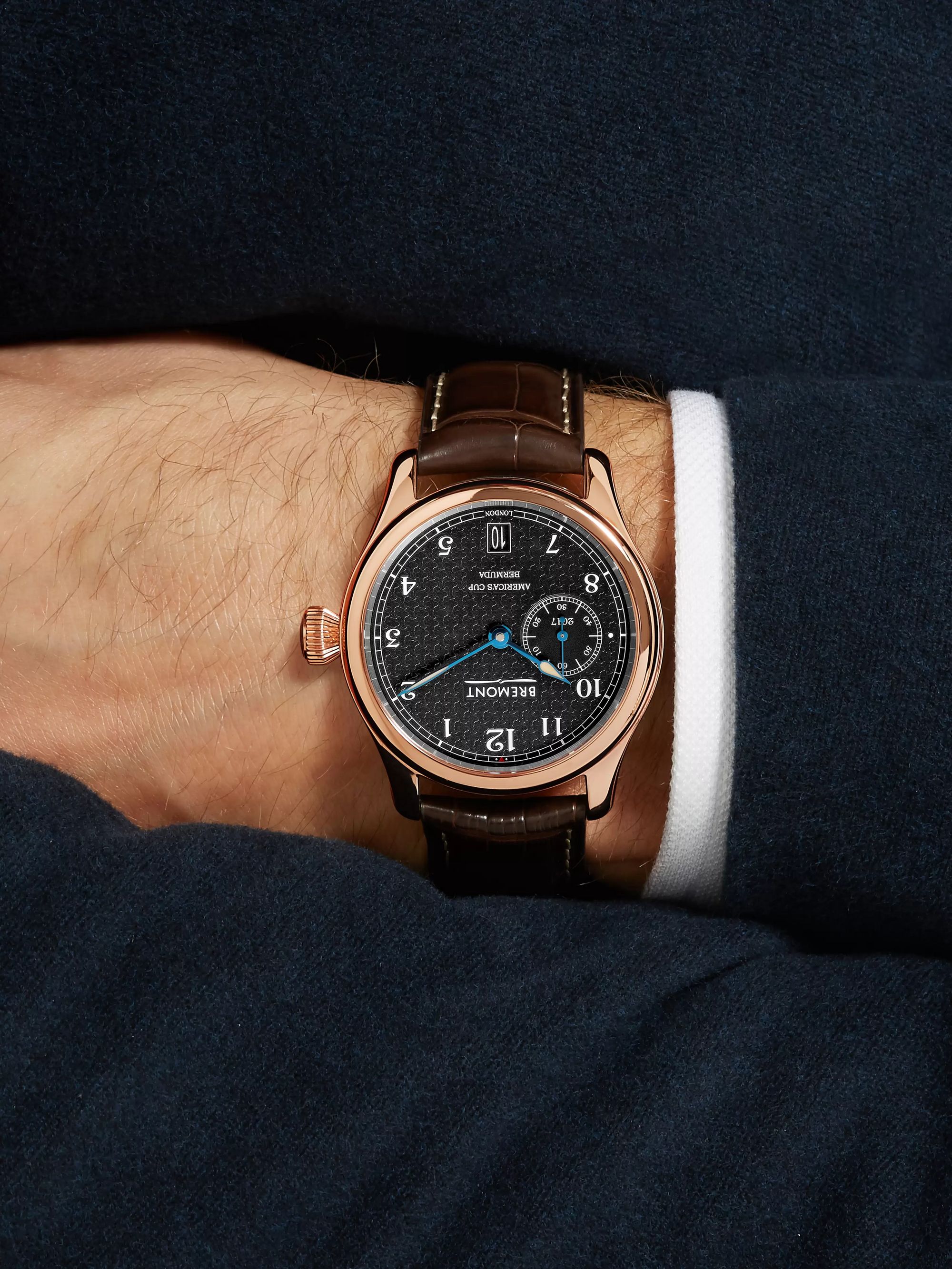 BREMONT AC35 America's Cup Automatic 43mm 18-Karat Rose Gold and Alligator Watch, Ref. No. AC35