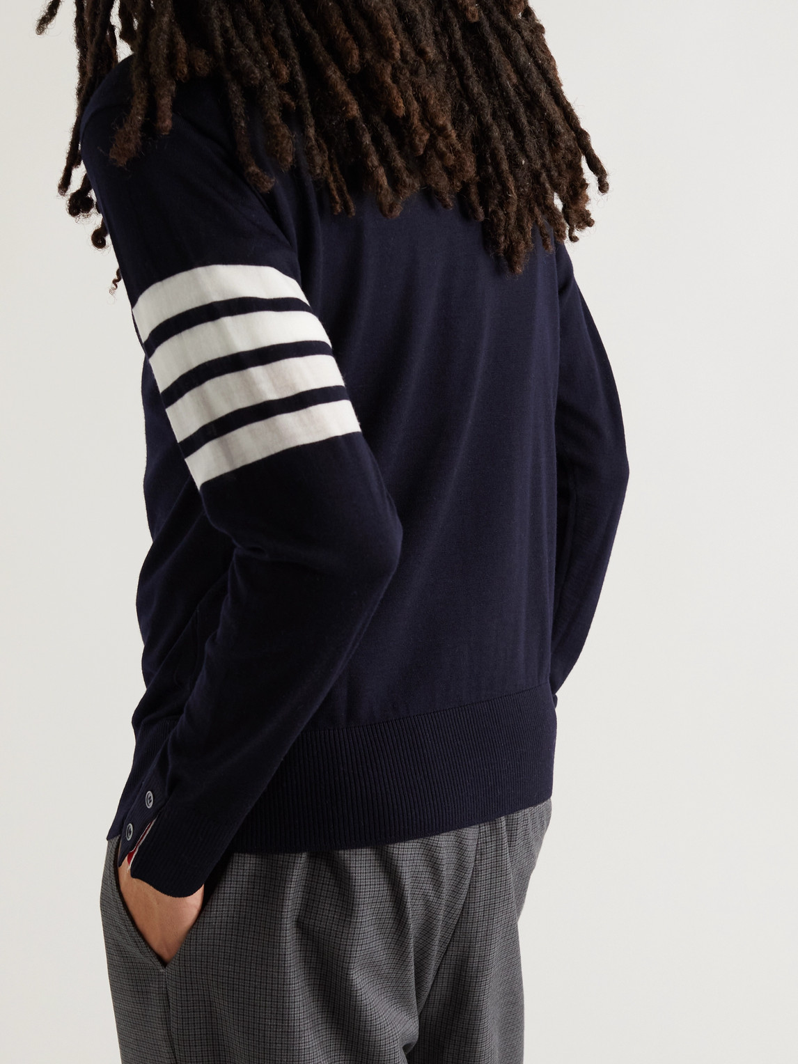 Shop Thom Browne Striped Merino Wool Sweater In Blue