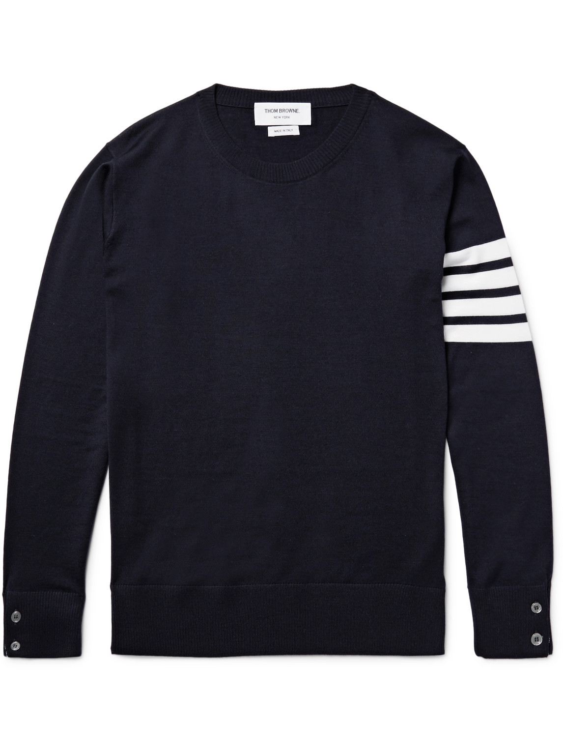 THOM BROWNE STRIPED MERINO WOOL SWEATER