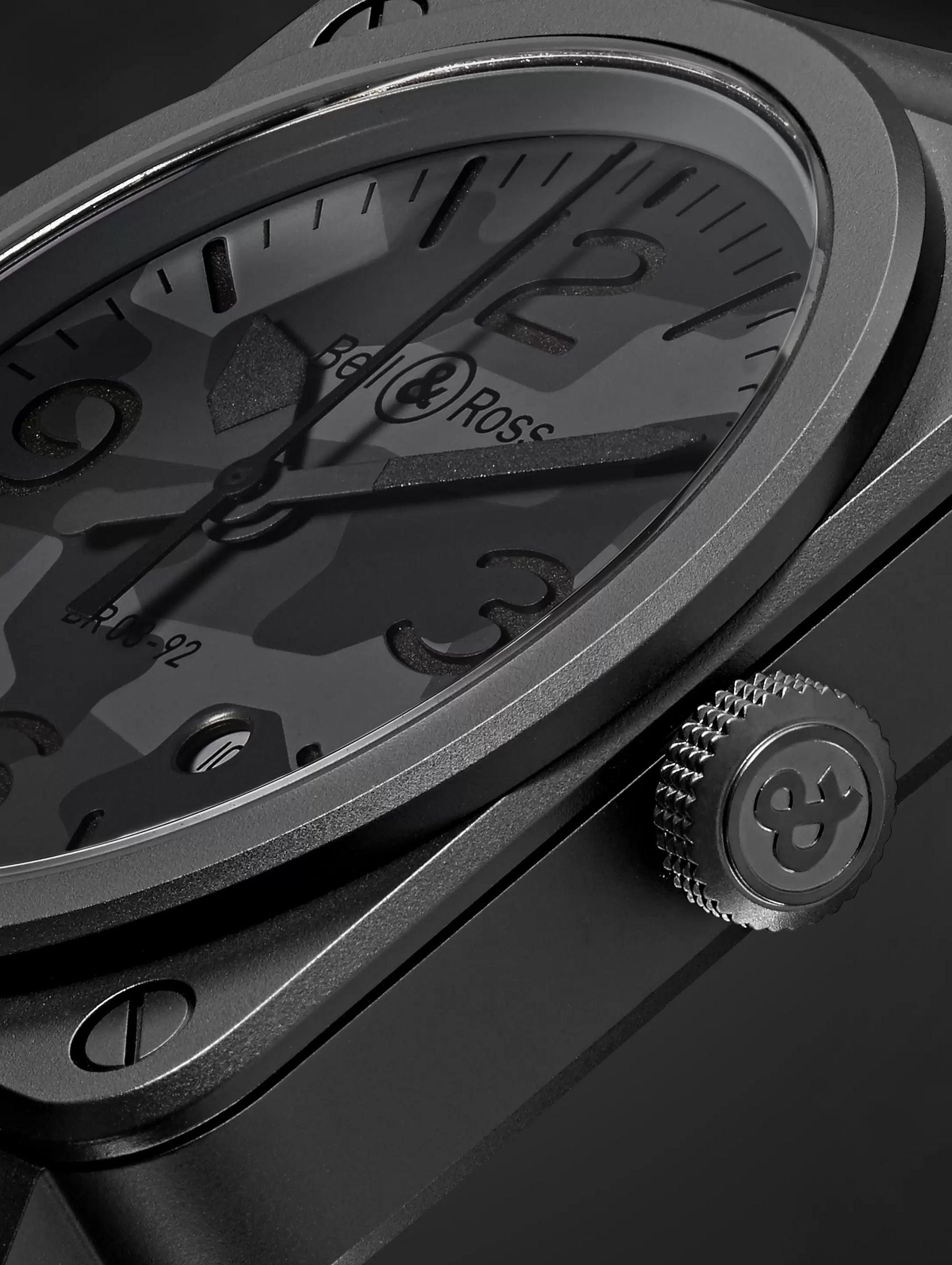 BELL & ROSS BR 03-92 Black Camo Automatic 42mm Ceramic and Rubber Watch, Ref. No. BR0392-­CAMO-­CE/SRB