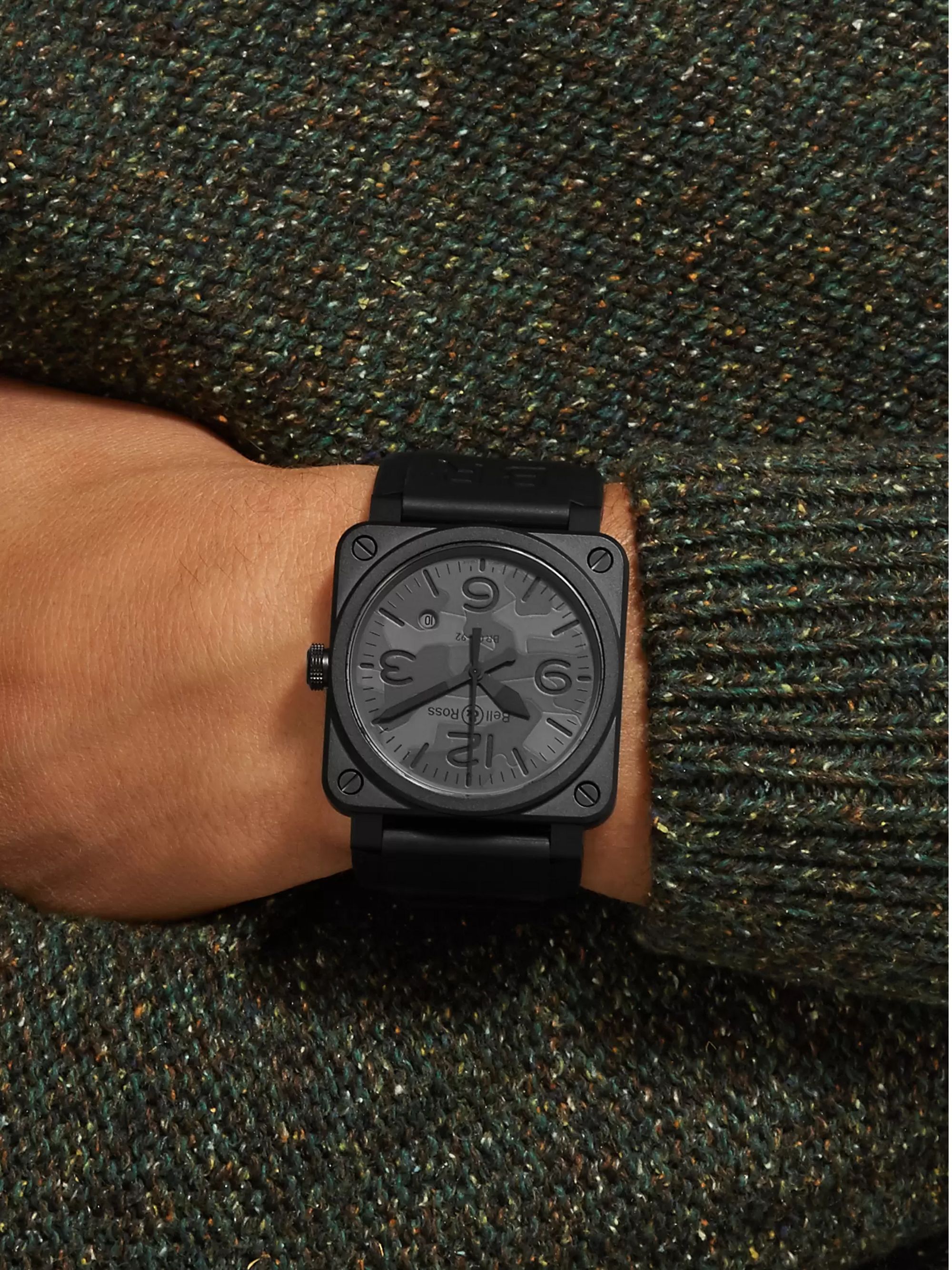 BELL & ROSS BR 03-92 Black Camo Automatic 42mm Ceramic and Rubber Watch, Ref. No. BR0392-­CAMO-­CE/SRB