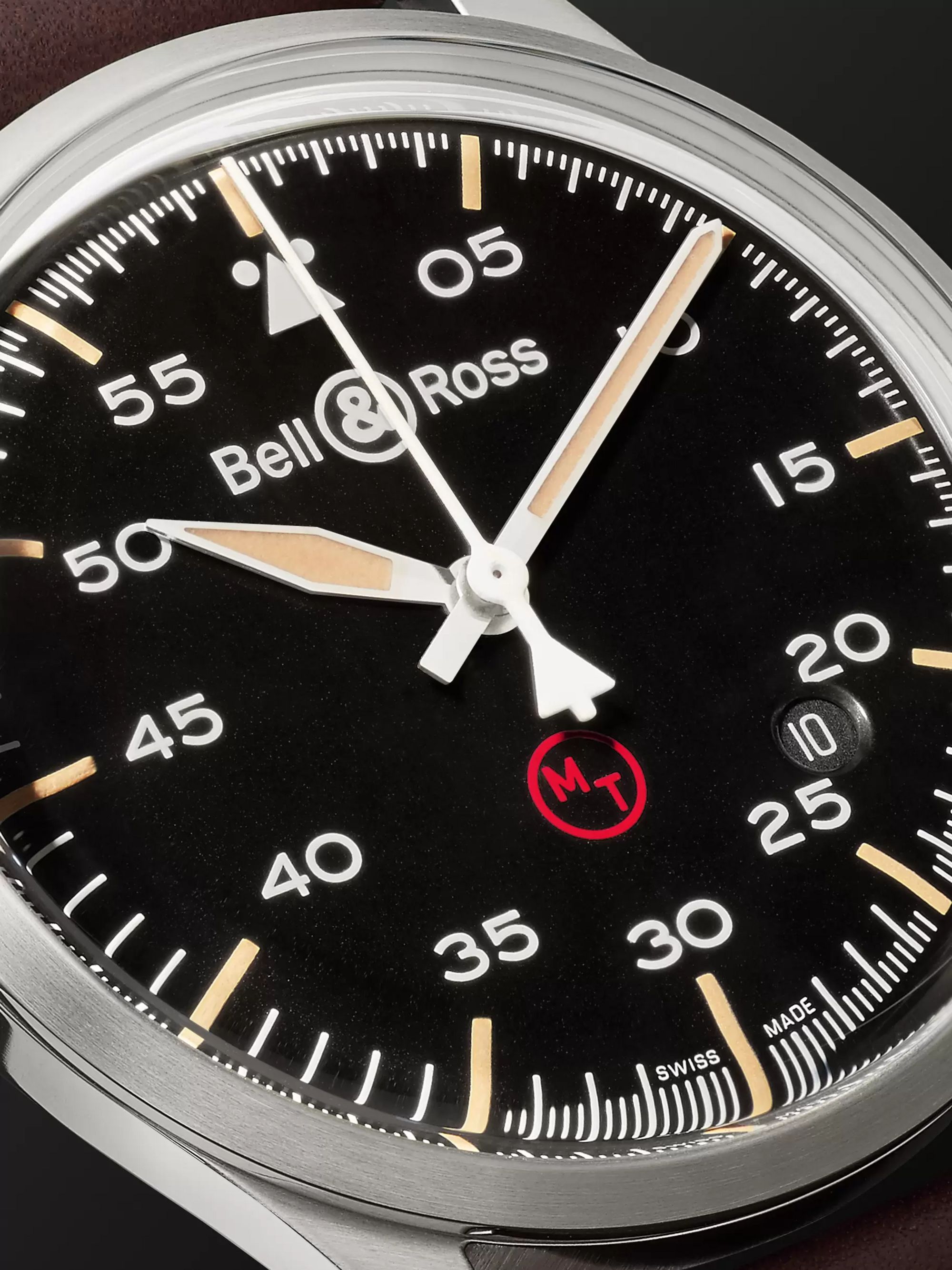 BELL & ROSS BR V1-92 Military Automatic 38.5mm Stainless Steel and Leather Watch, Ref. No. BRV192-MIL-ST/SCA