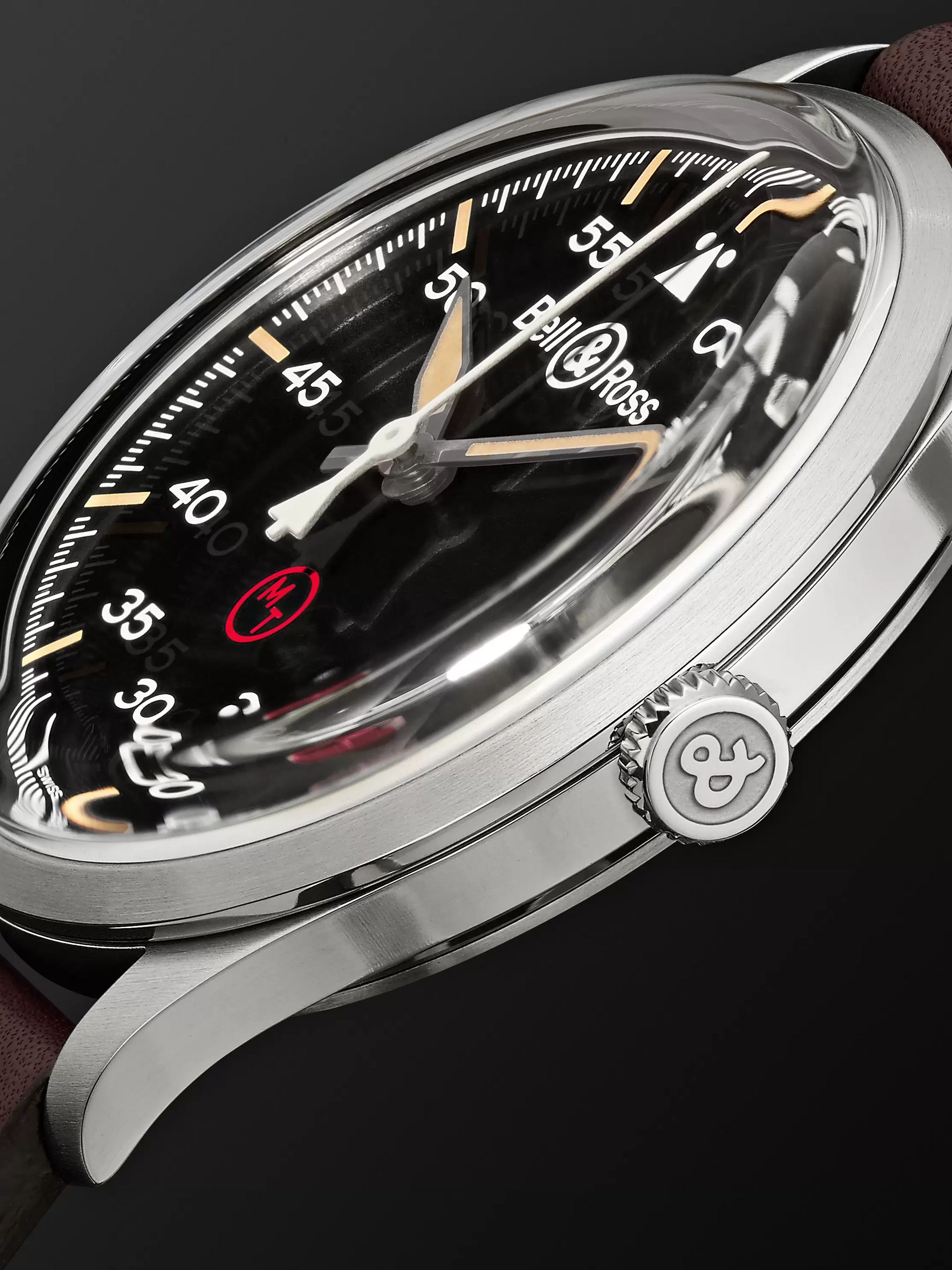 BELL & ROSS BR V1-92 Military Automatic 38.5mm Stainless Steel and Leather Watch, Ref. No. BRV192-MIL-ST/SCA