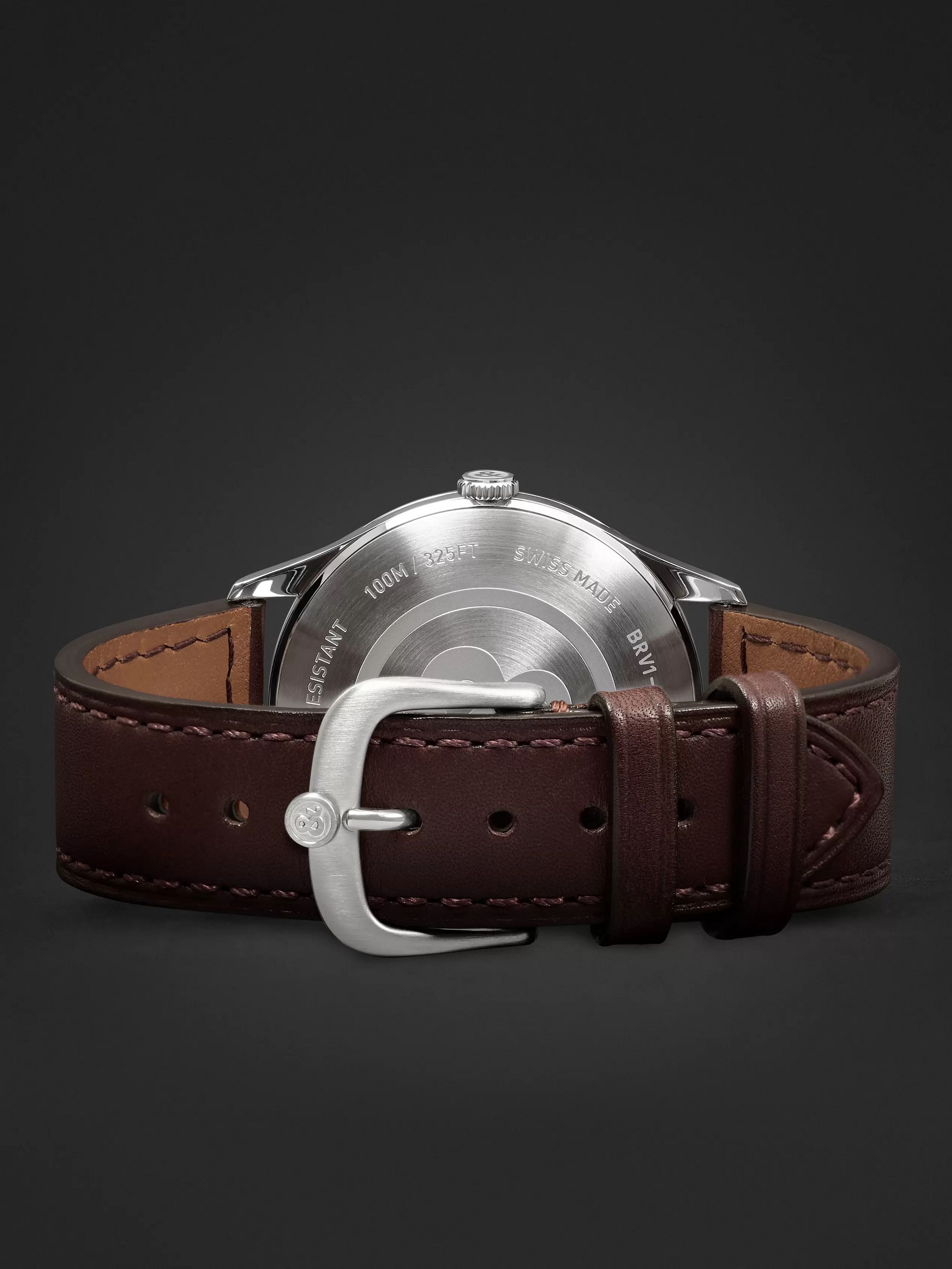 BELL & ROSS BR V1-92 Military Automatic 38.5mm Stainless Steel and Leather Watch, Ref. No. BRV192-MIL-ST/SCA