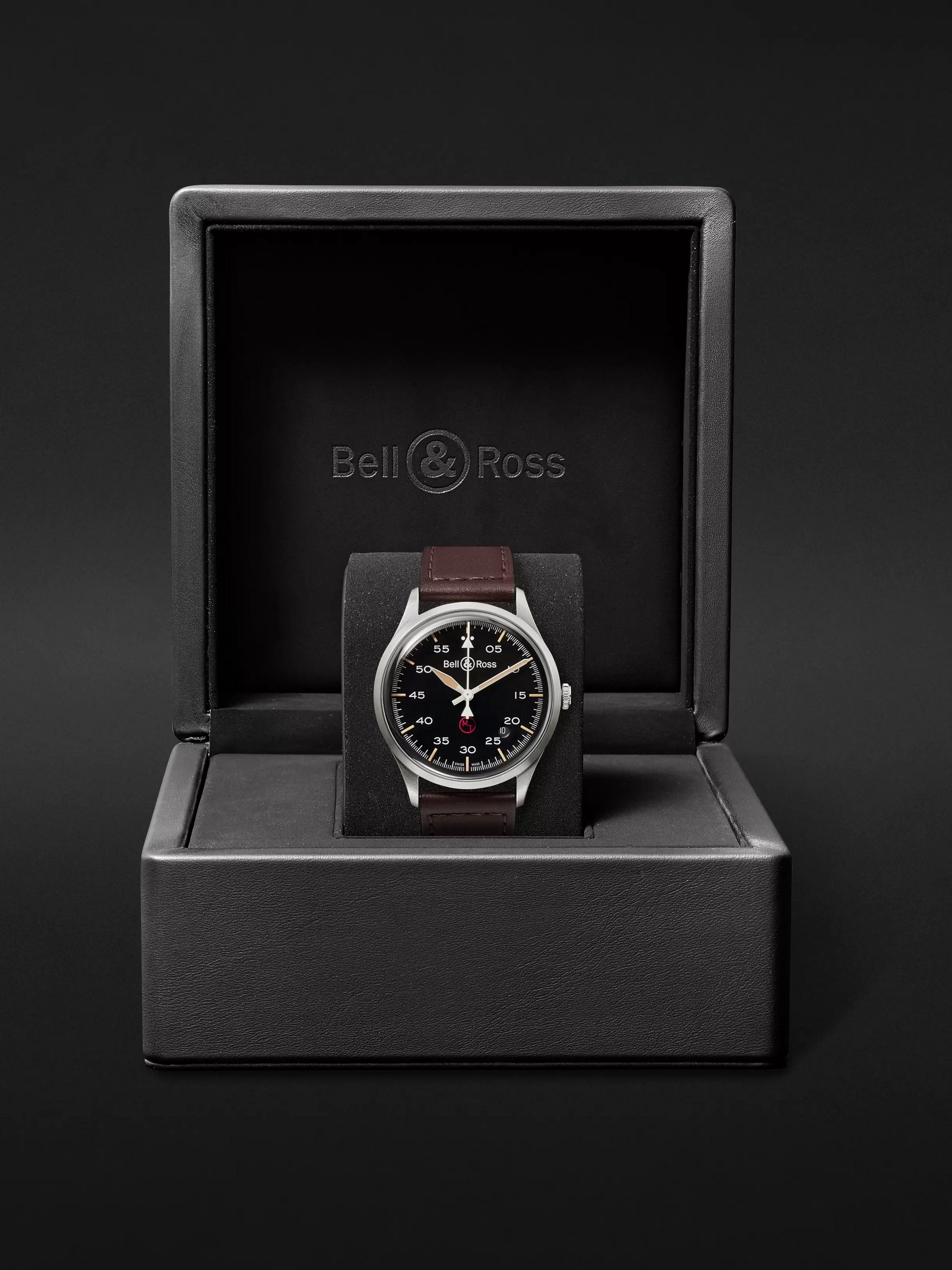 BELL & ROSS BR V1-92 Military Automatic 38.5mm Stainless Steel and Leather Watch, Ref. No. BRV192-MIL-ST/SCA