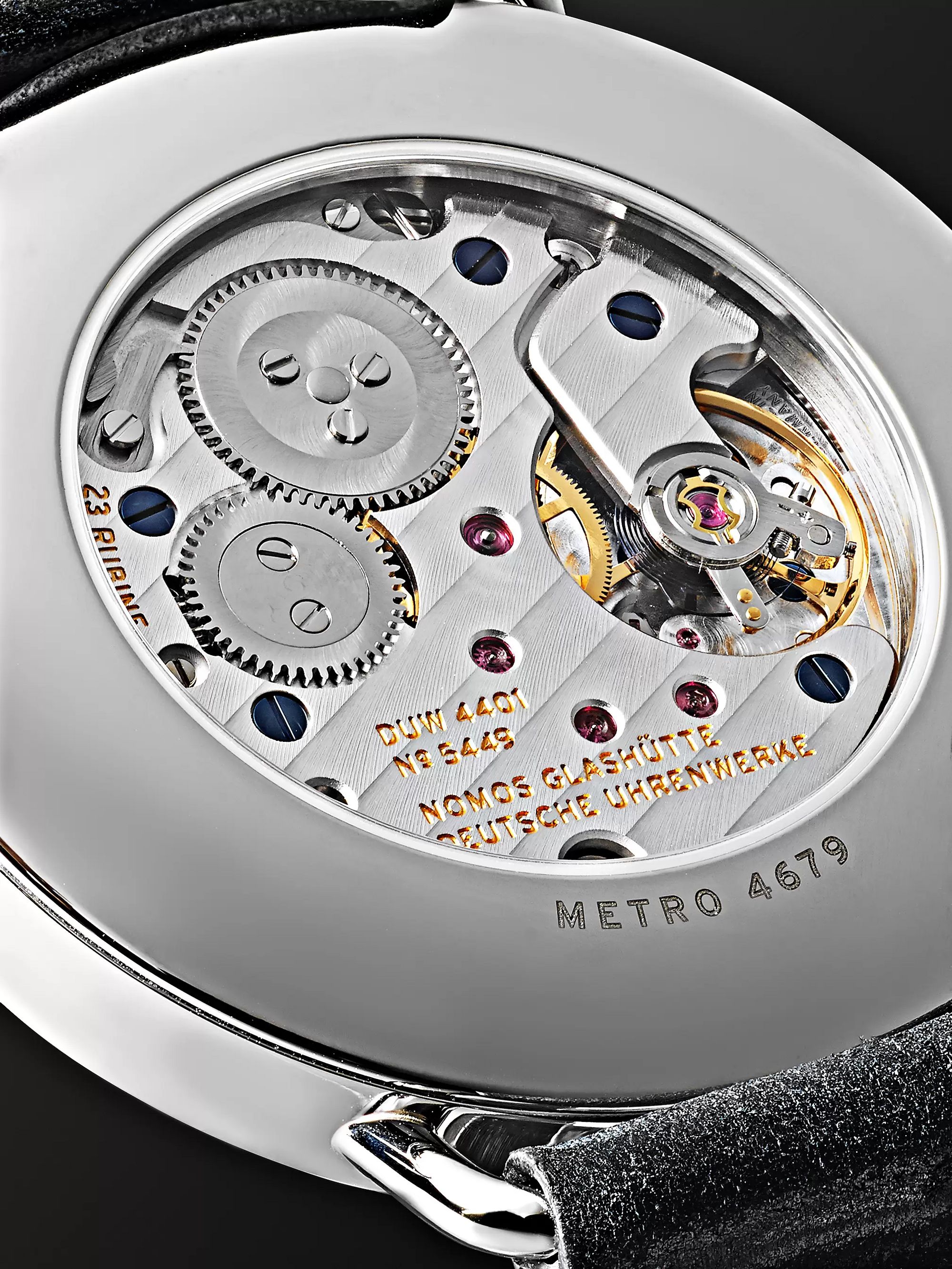 NOMOS GLASHÜTTE Metro Datum Gangreserve 37mm Stainless Steel and Leather Watch, Ref. No. 1101