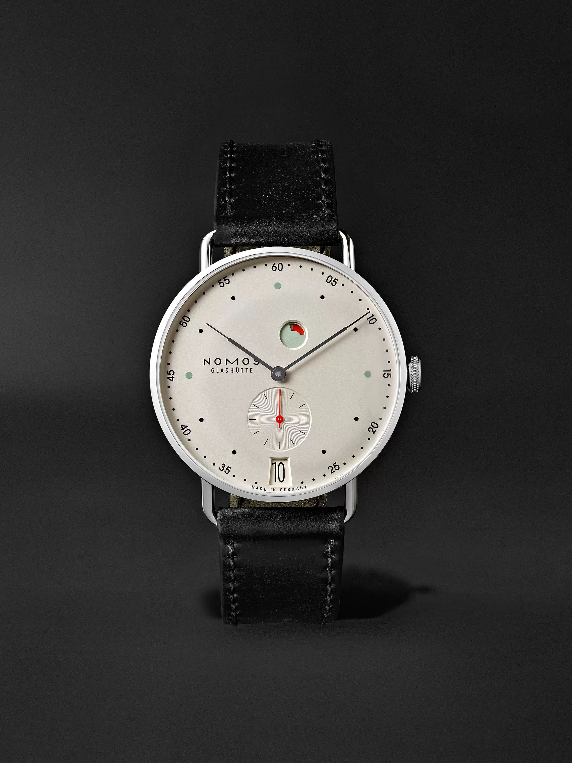NOMOS GLASHÜTTE Metro Datum Gangreserve 37mm Stainless Steel and Leather Watch, Ref. No. 1101