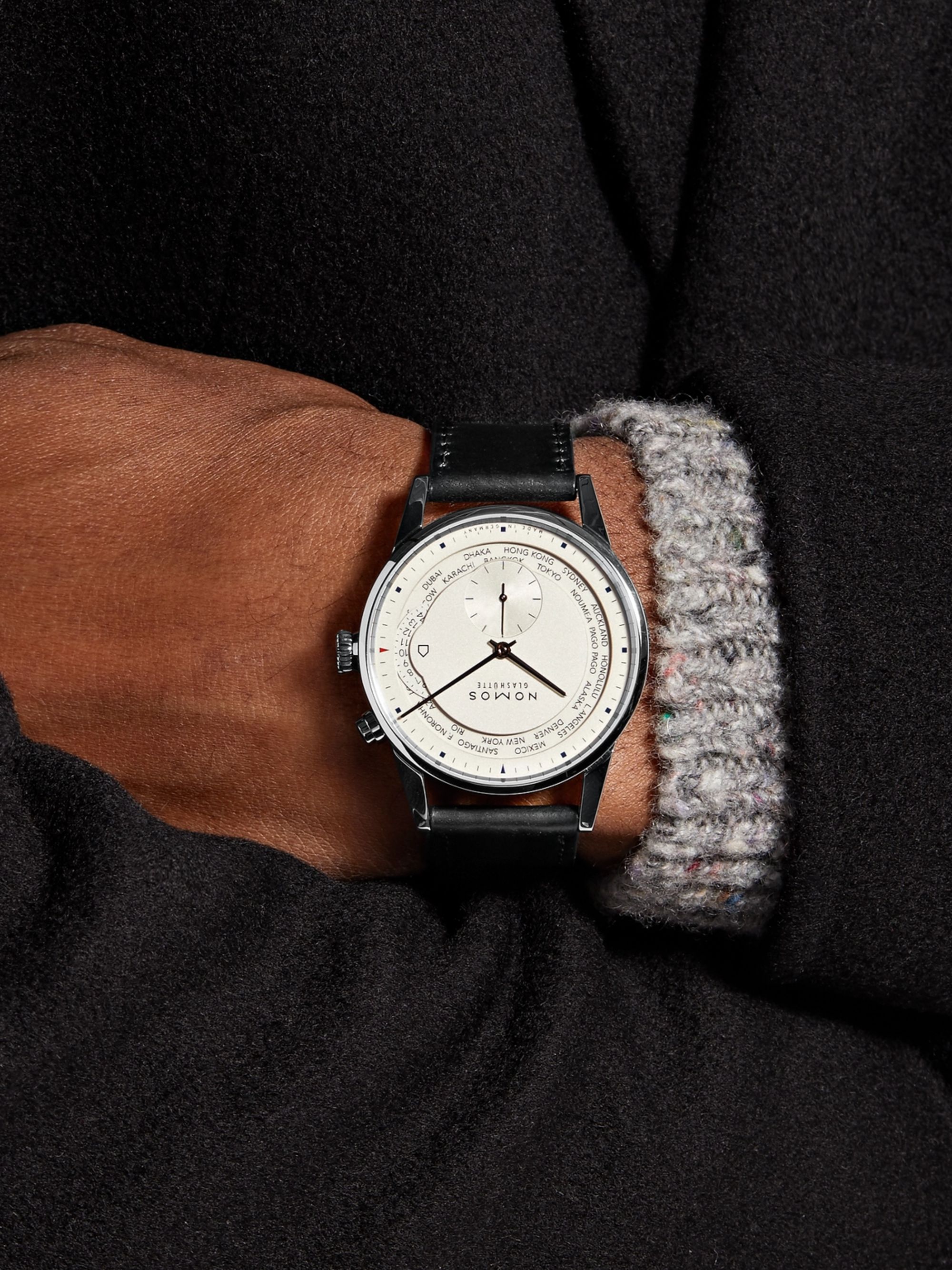 NOMOS GLASHÜTTE Zurich Weltzeit Automatic 40mm Stainless Steel and Cordovan Leather Watch, Ref. No. 805