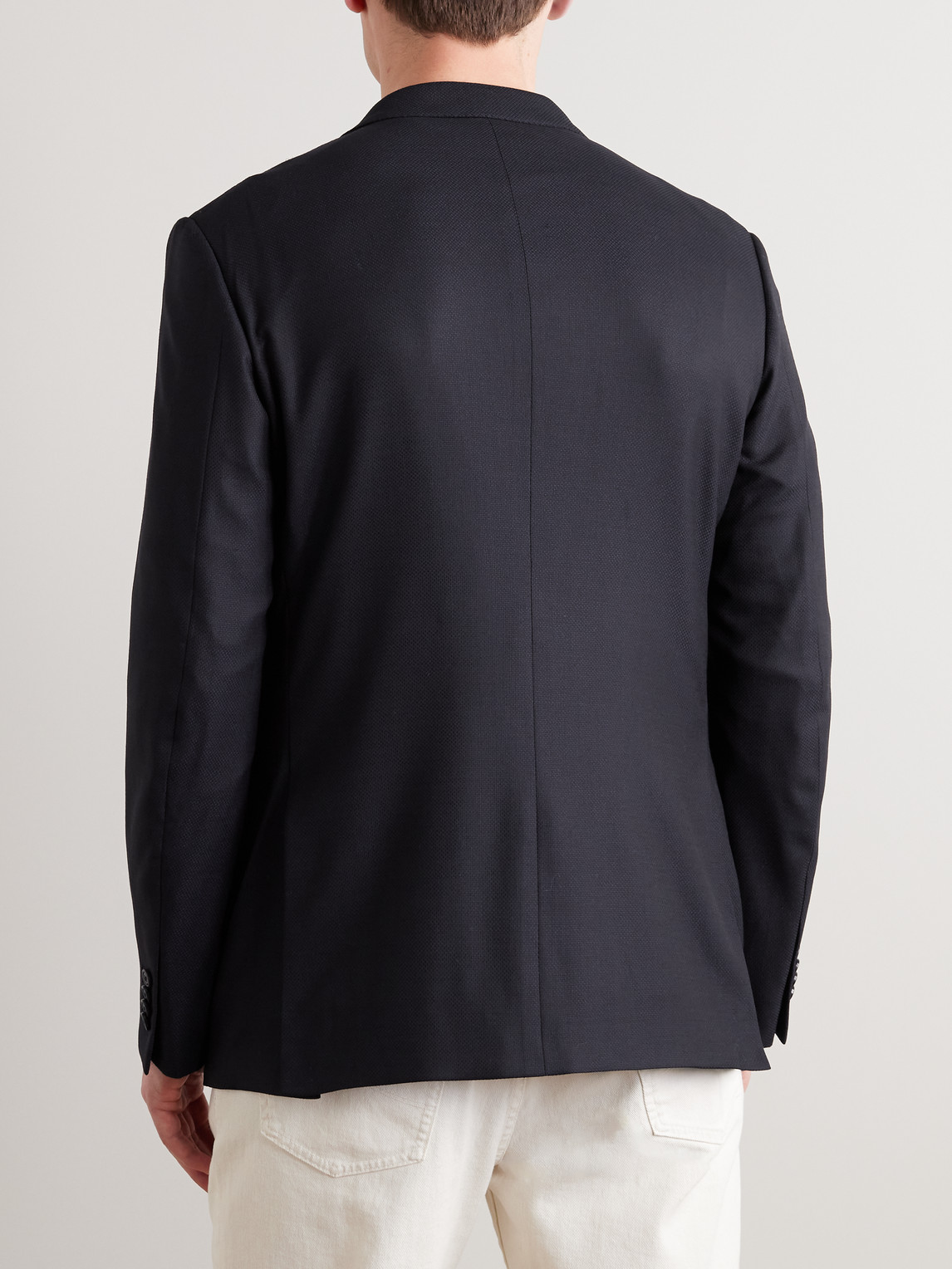 ERMENEGILDO ZEGNA NAVY 10-POCKET STRETCH WOOL AND SILK-BLEND BLAZER 