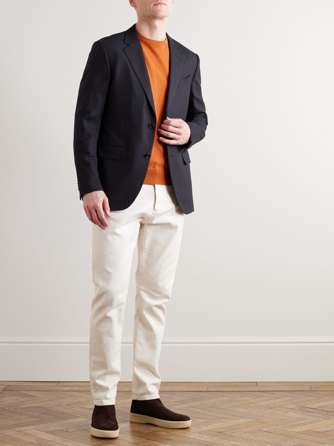 ERMENEGILDO ZEGNA NAVY 10-POCKET STRETCH WOOL AND SILK-BLEND BLAZER 