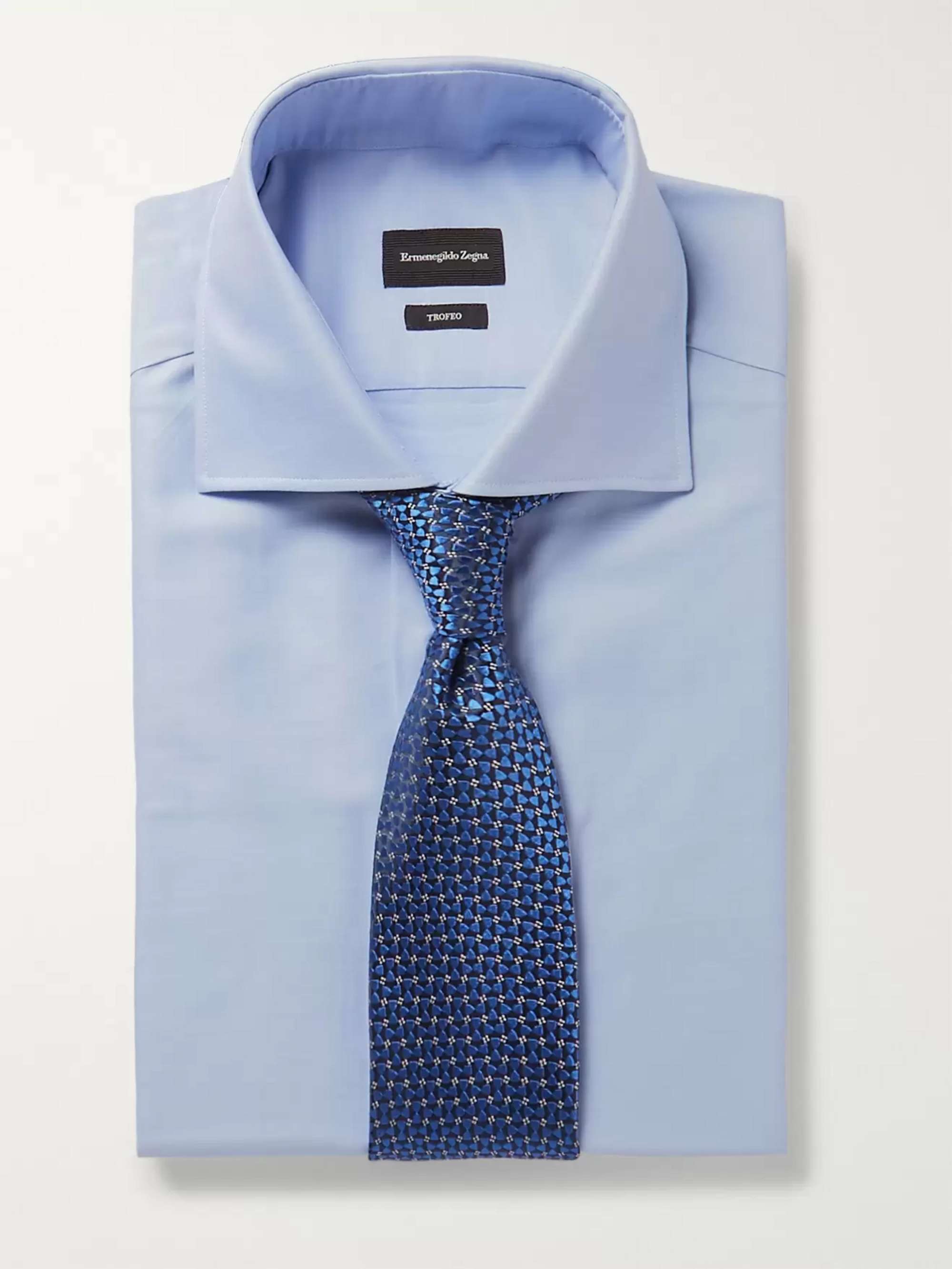 ZEGNA Light-Blue Trofeo Slim-Fit Cutaway-Collar Cotton-Poplin Shirt