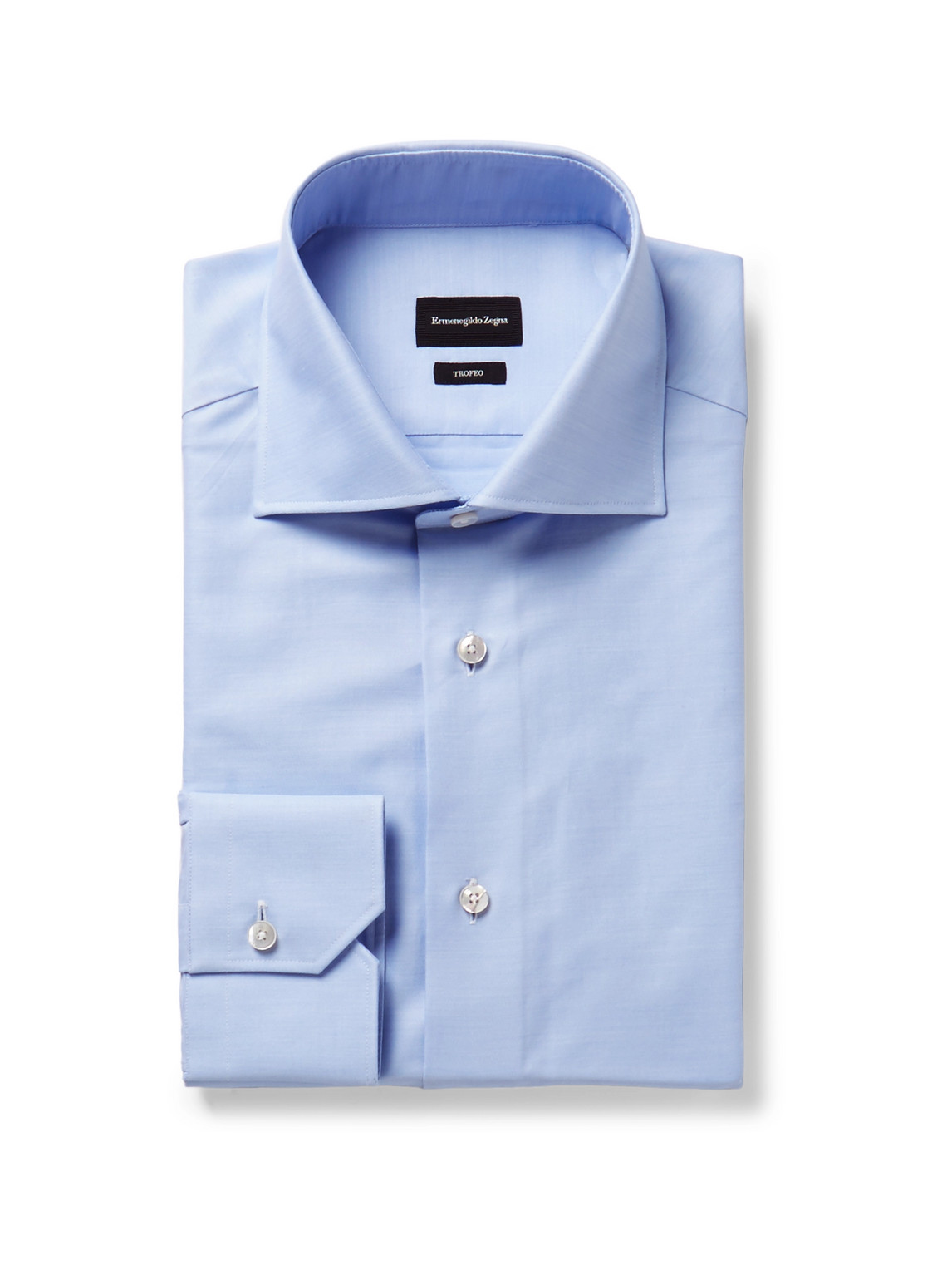 ERMENEGILDO ZEGNA LIGHT-BLUE TROFEO SLIM-FIT CUTAWAY-COLLAR COTTON-POPLIN SHIRT