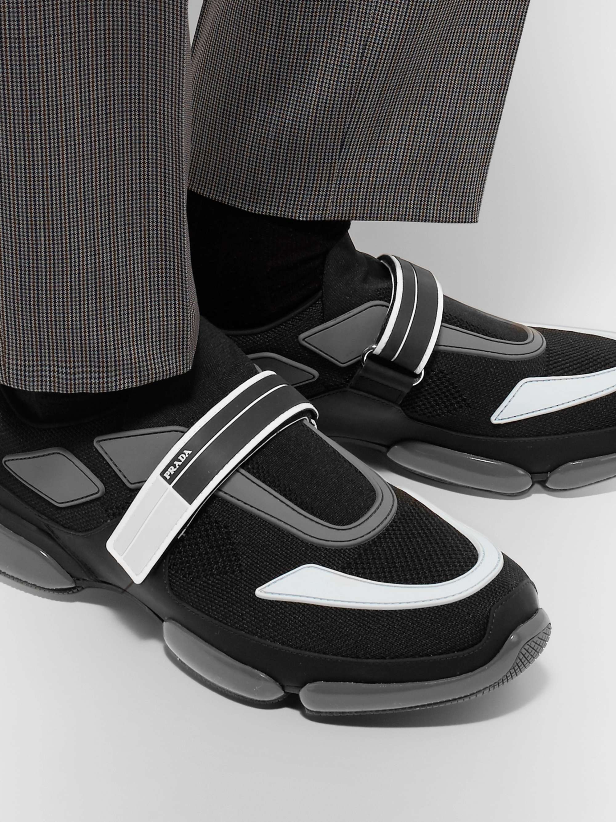 PRADA Cloudbust Mesh, Rubber and Leather Sneakers