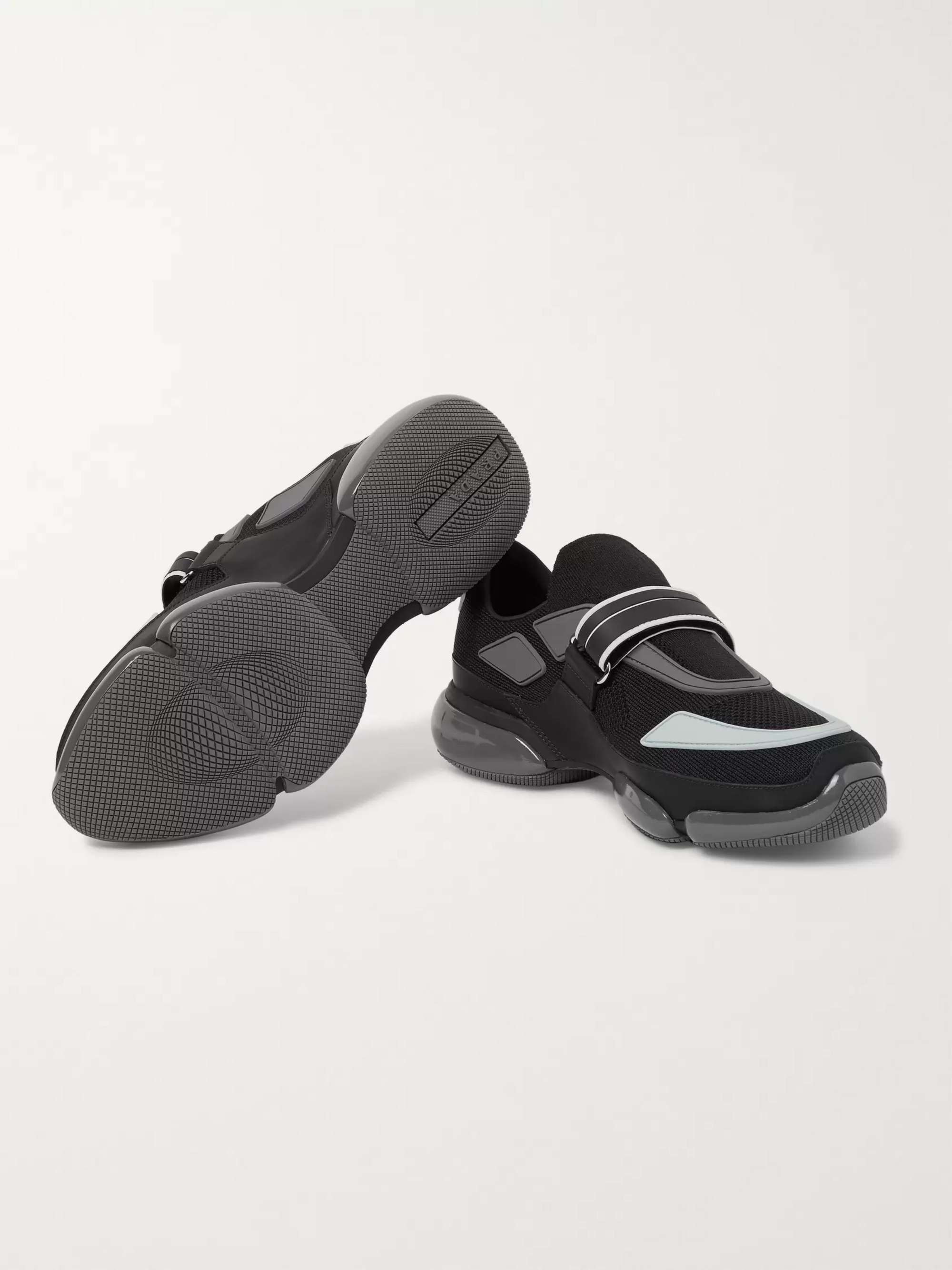 PRADA Cloudbust Mesh, Rubber and Leather Sneakers
