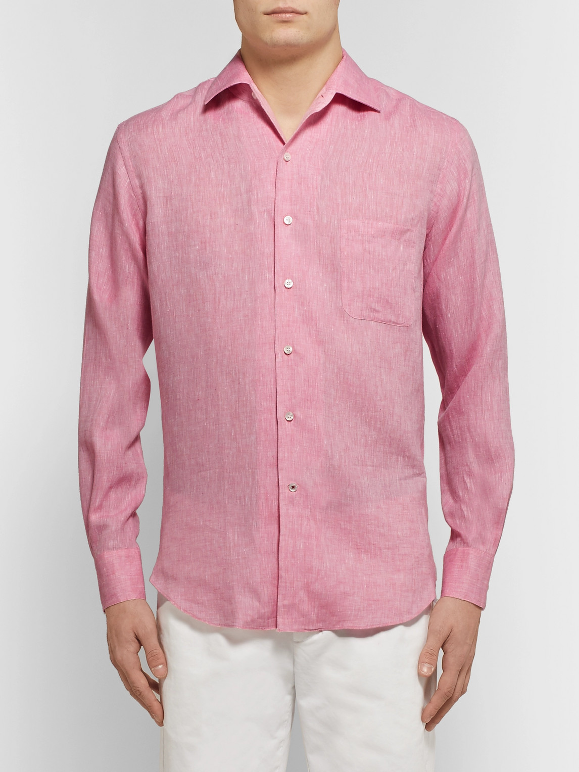 Loro Piana Men's Andrew Long-sleeve Linen Shirt In Pink