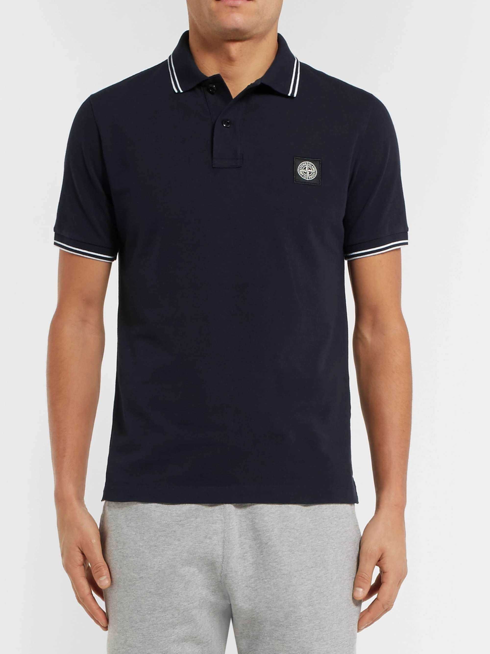STONE ISLAND Slim-Fit Logo-Appliquéd Stretch-Cotton Piqué Polo Shirt
