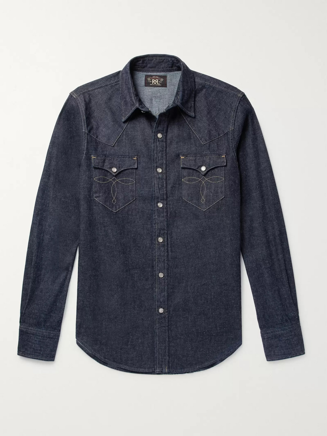 Rrl Slim-fit Denim Western Shirt In Blue