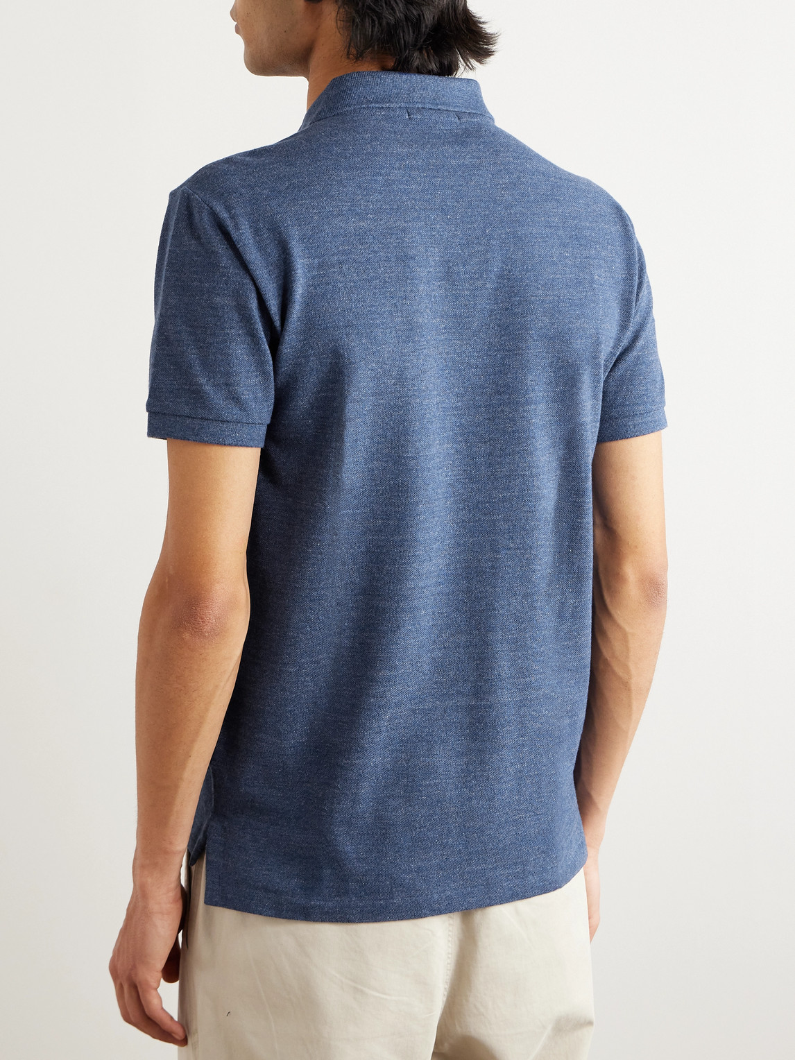 Shop Polo Ralph Lauren Slim-fit Mélange Cotton-piqué Polo Shirt In Blue