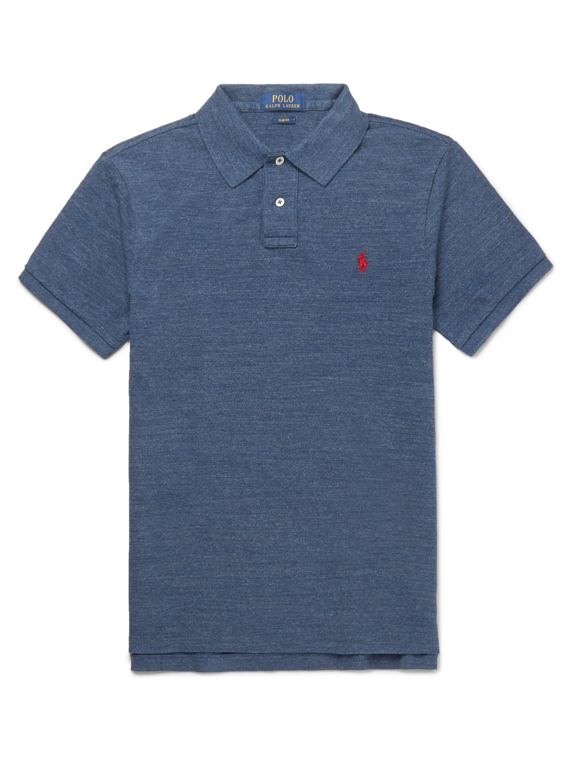 Shop Polo Ralph Lauren Slim-fit Mélange Cotton-piqué Polo Shirt In Blue