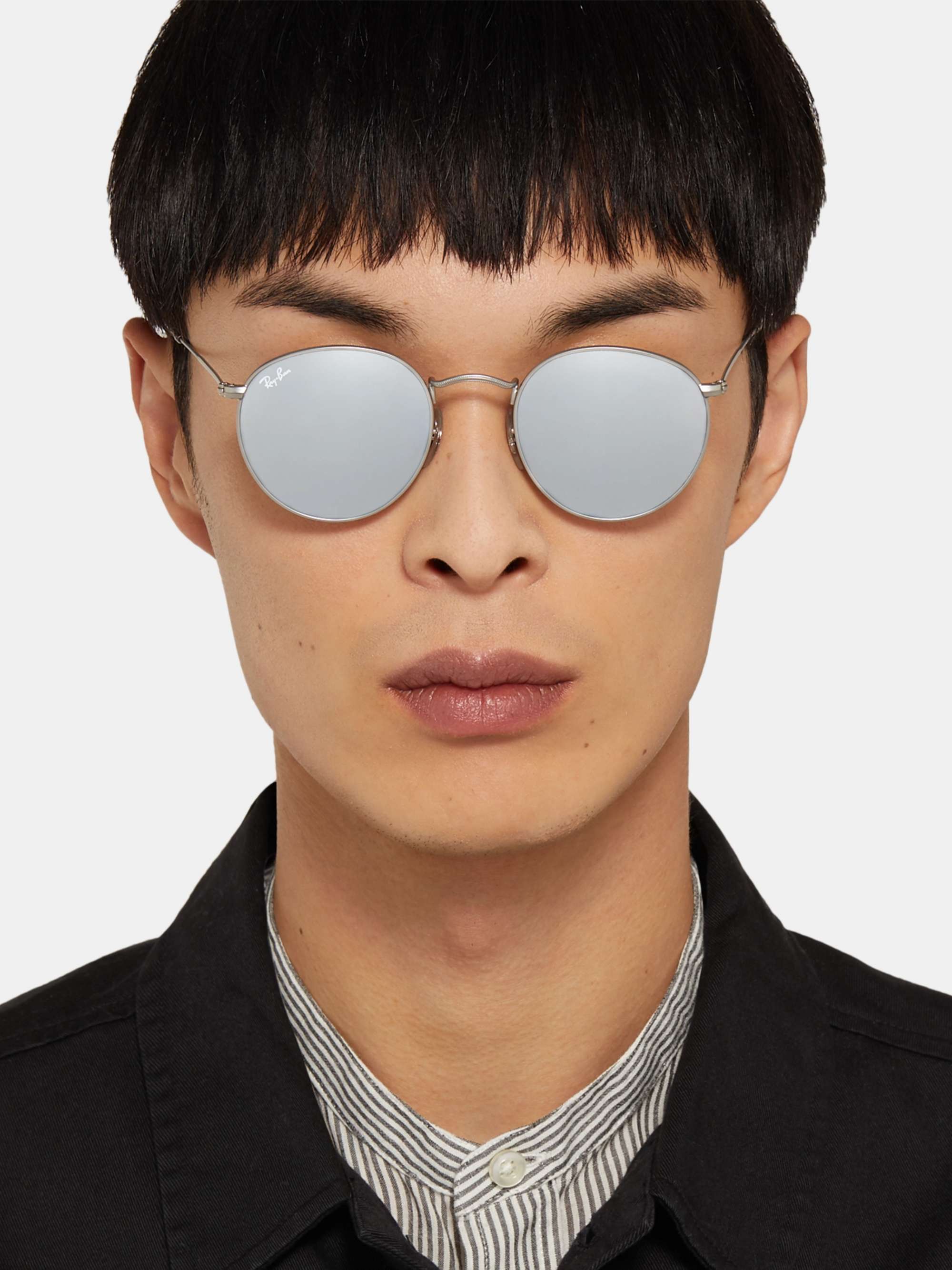 RAY-BAN Round-Frame Silver-Tone Mirrored Sunglasses