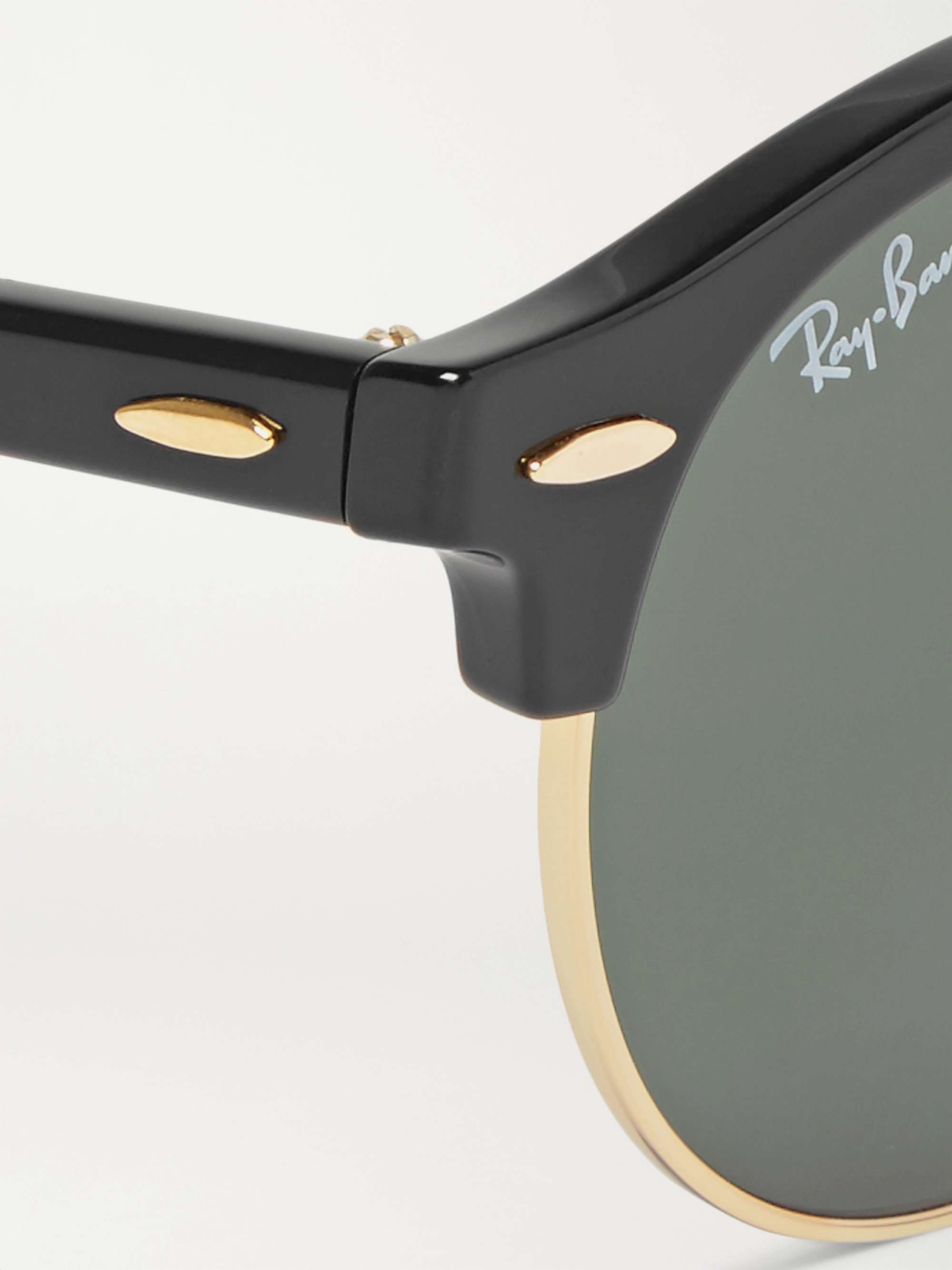 RAY-BAN Clubmaster Round-Frame Acetate and Gold-Tone Polarised Sunglasses |  MR PORTER