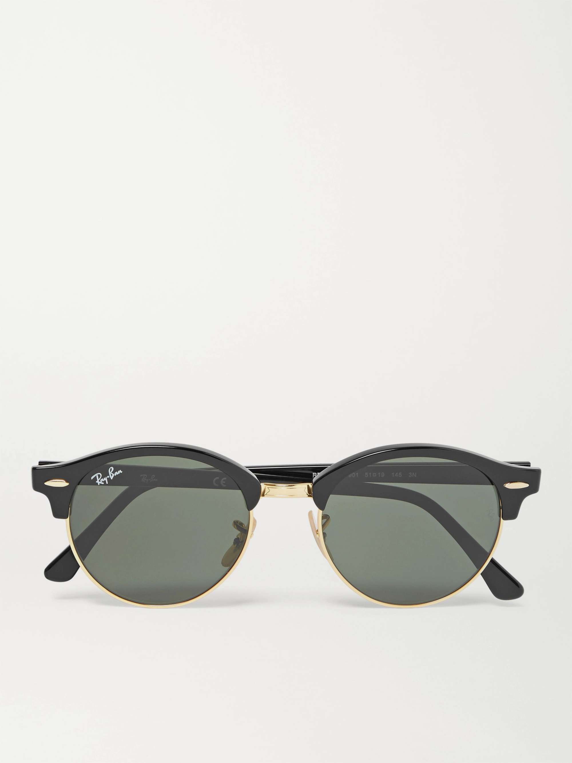 RAY-BAN Clubmaster Round-Frame Acetate and Gold-Tone Polarised Sunglasses