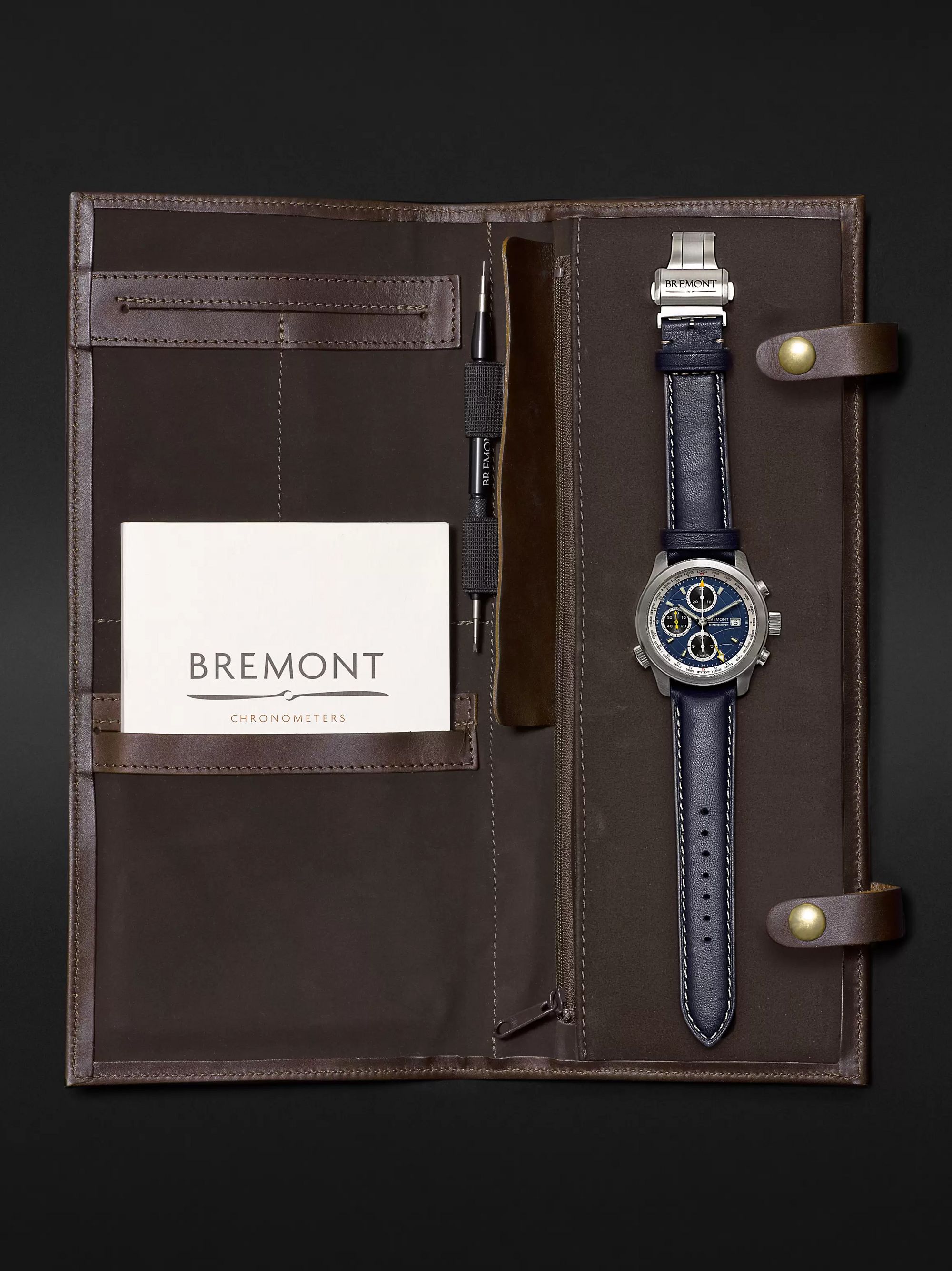 BREMONT ALT1-B Automatic GMT Chronograph 43mm Stainless Steel and Leather Watch, Ref. ALT1-B-R-S
