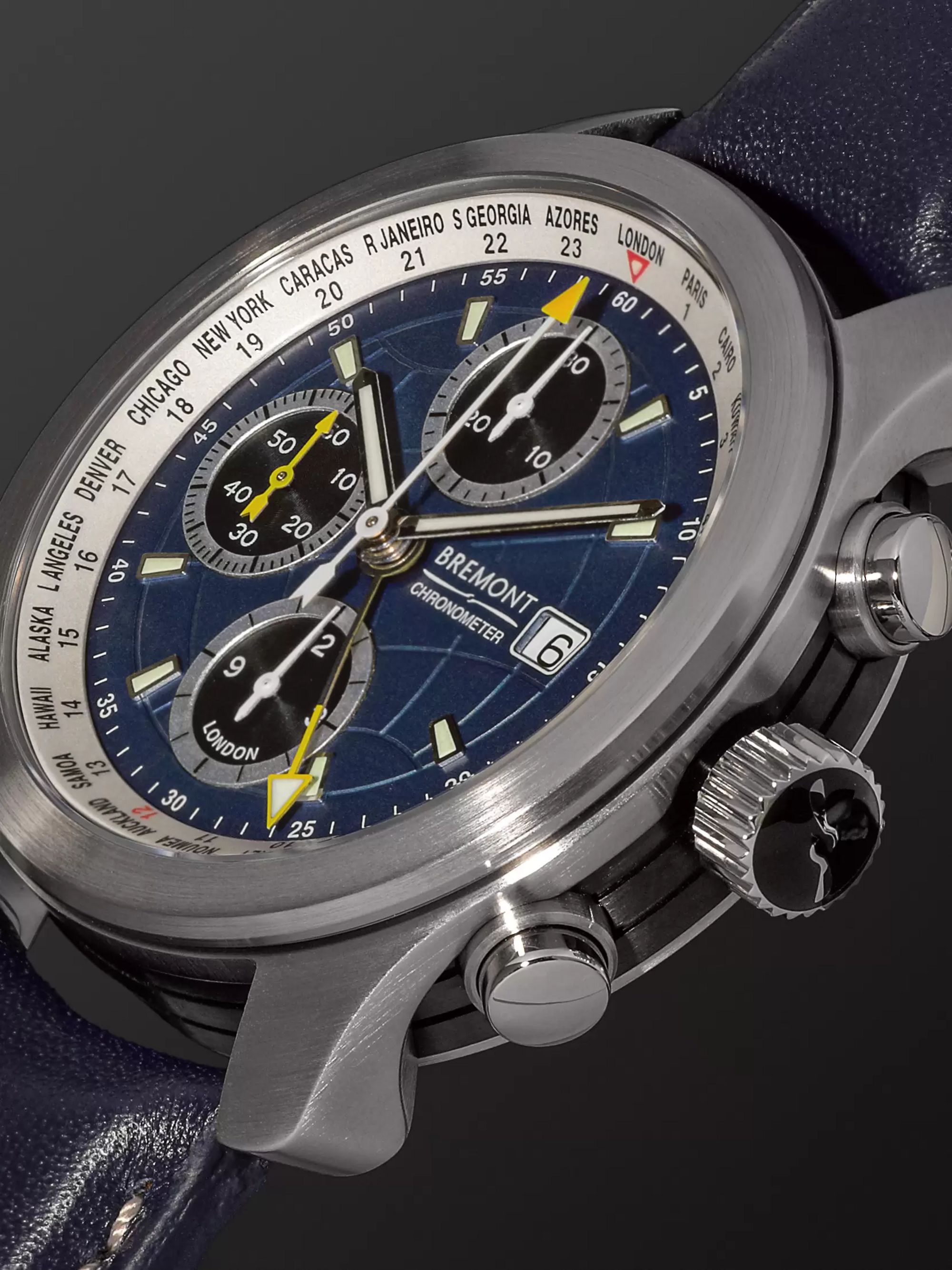 BREMONT ALT1-B Automatic GMT Chronograph 43mm Stainless Steel and Leather Watch, Ref. ALT1-B-R-S
