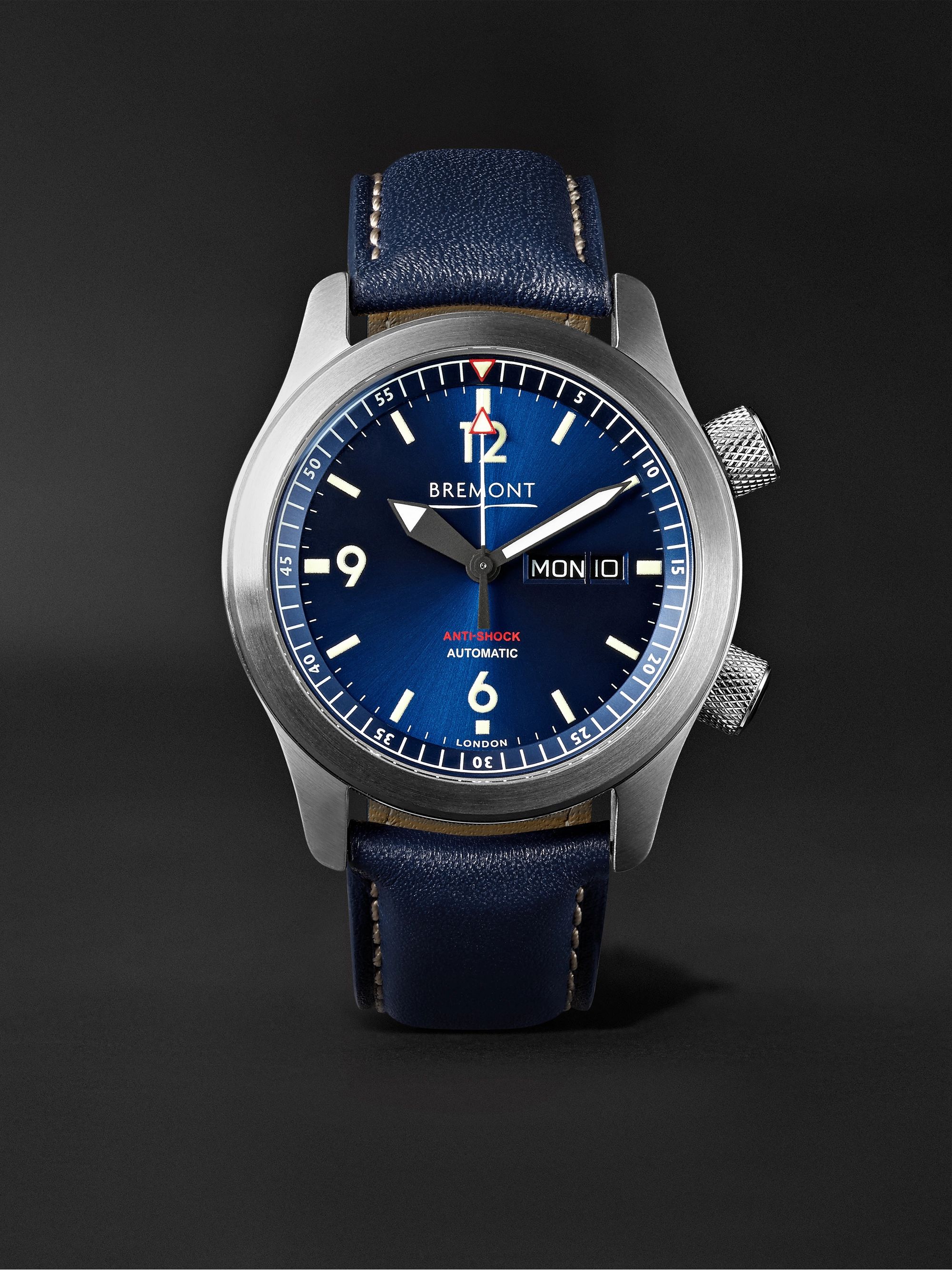 BREMONT U-2 Blue Automatic 43mm Stainless Steel and Leather Watch, Ref ...