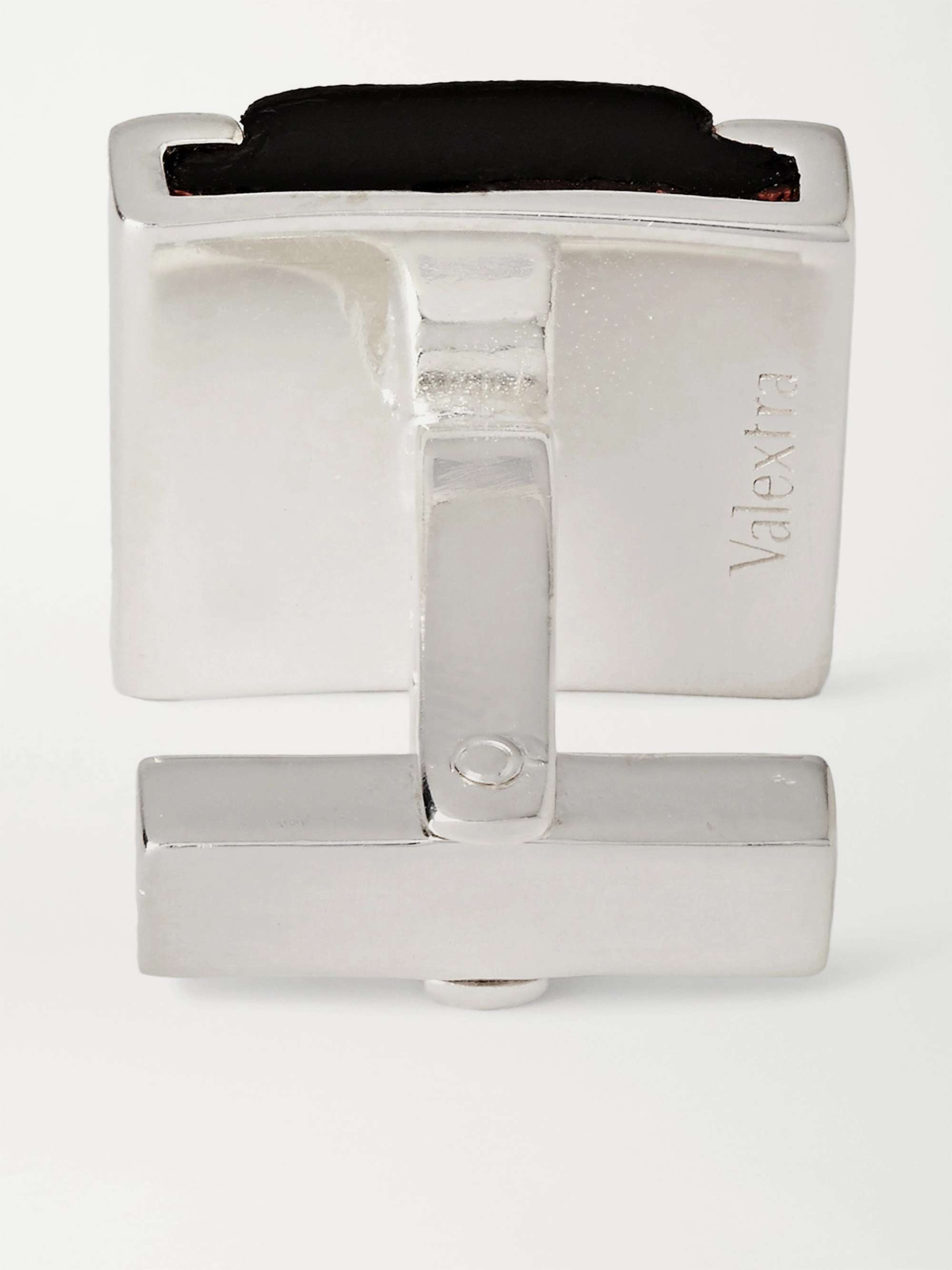 VALEXTRA Interchangeable Sterling Silver and Pebble-Grain Leather Cufflinks