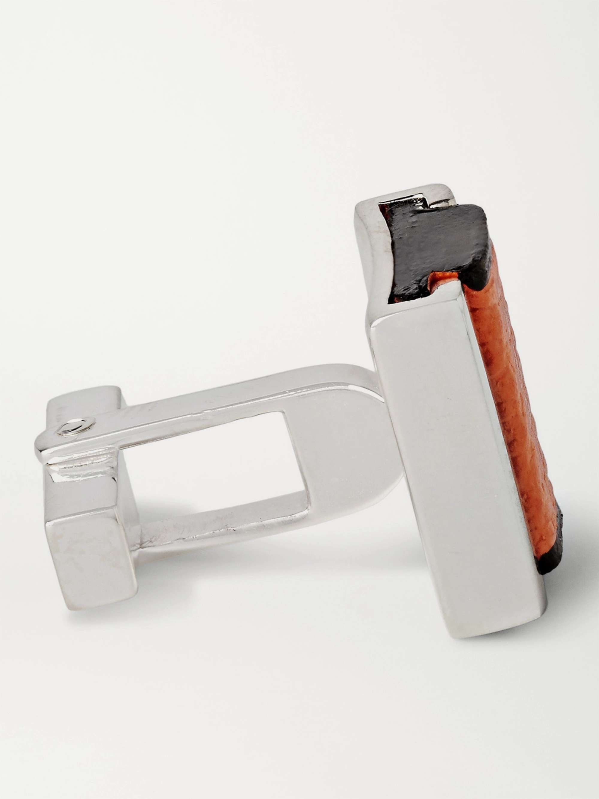 VALEXTRA Interchangeable Sterling Silver and Pebble-Grain Leather Cufflinks