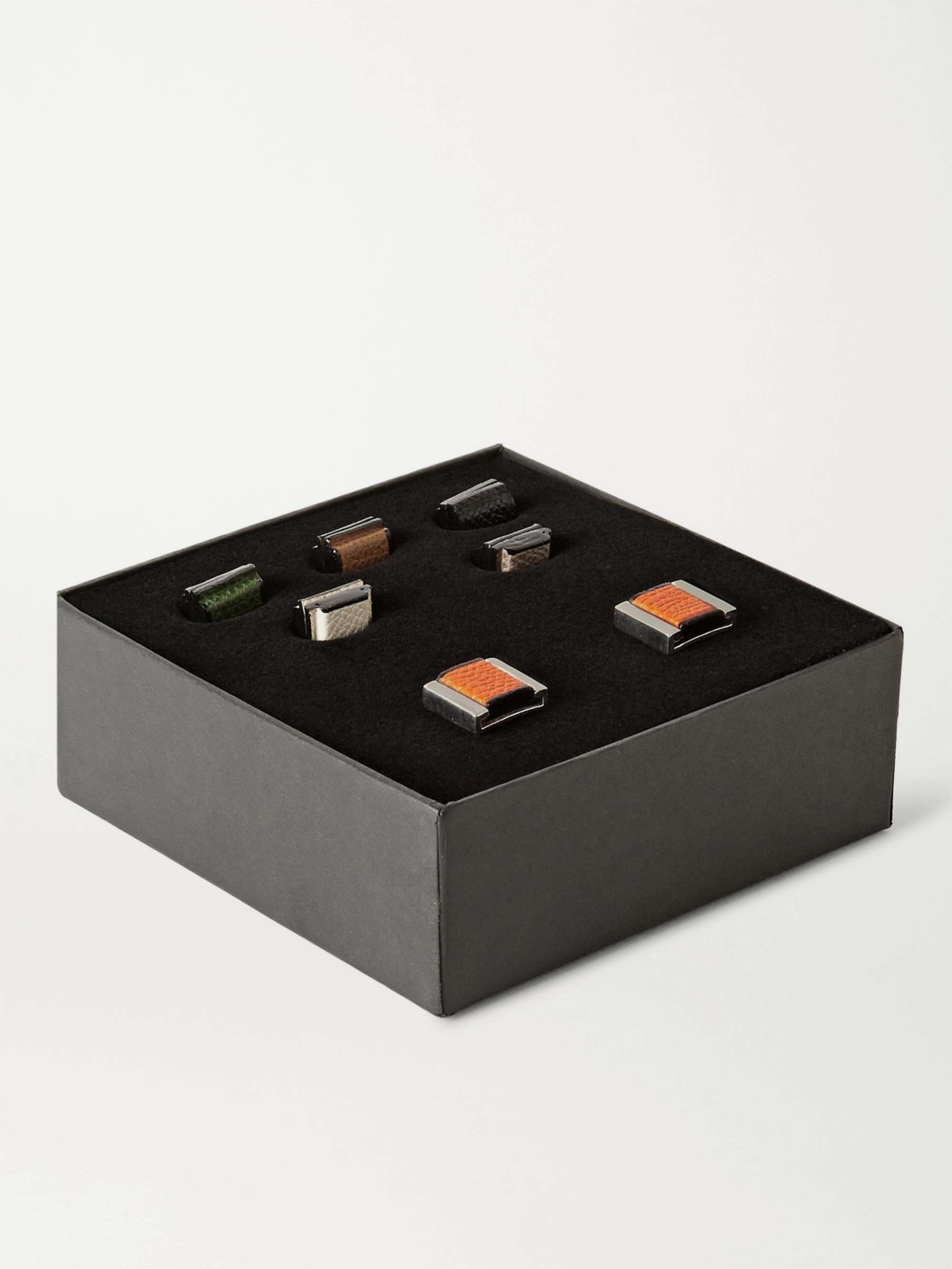 VALEXTRA Interchangeable Sterling Silver and Pebble-Grain Leather Cufflinks
