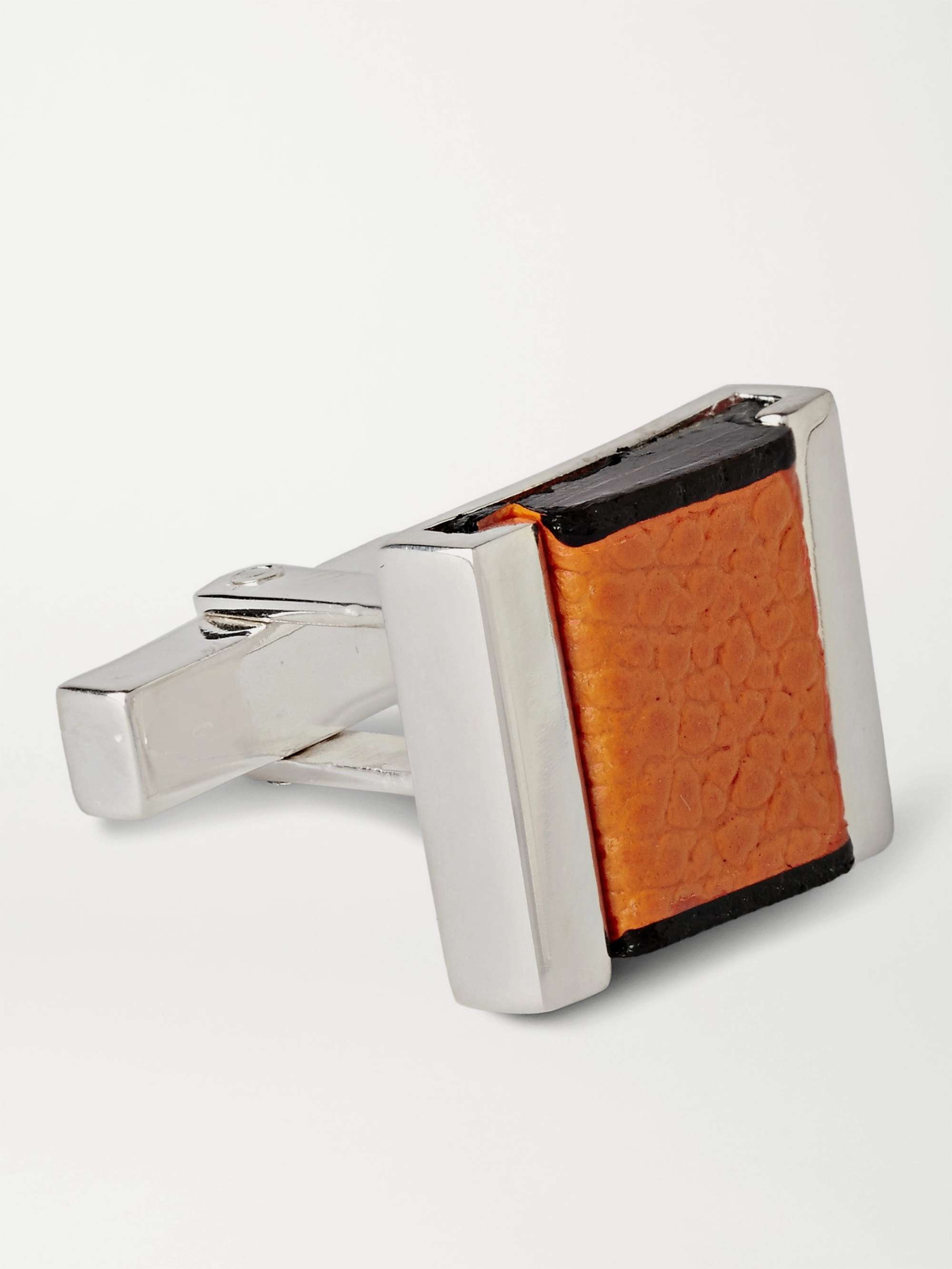 VALEXTRA Interchangeable Sterling Silver and Pebble-Grain Leather Cufflinks