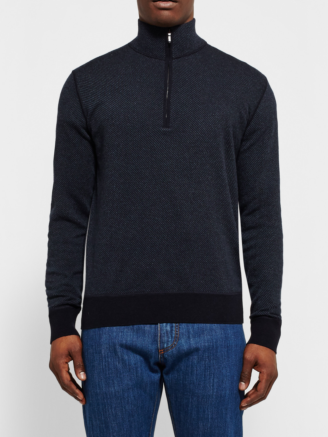 Shop Loro Piana Roadster Striped Cashmere Half-zip Sweater In Blue